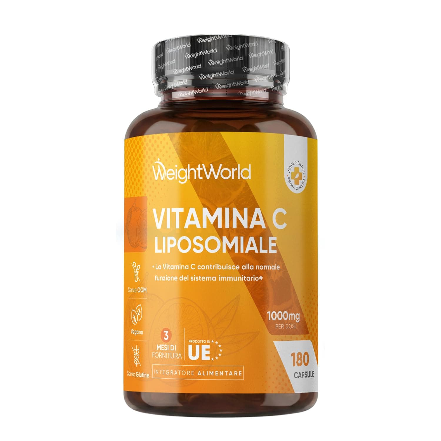 Vitamina C Liposomiale 1000mg Vegana,180 Capsule di Acido Ascorbico (3 Mesi di Scorta), La Vitamina C Contribuisce alla Normale Funzione del Sistema Immunitario (EFSA), Senza Glutine, Prodotto in UE