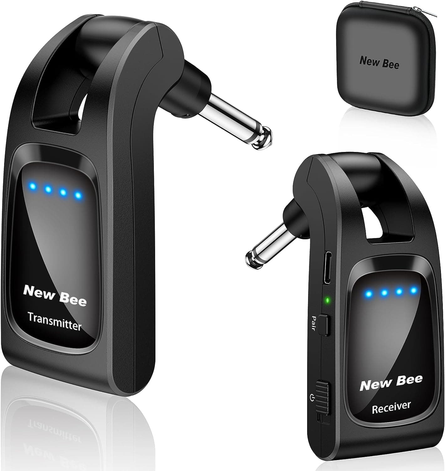 Sistema Inalámbrico de guitarra,New Bee 2.4GHz con 6 Canales de Audio Recargable Transmisor Receptor Inalámbrico de Guitarra para Guitarra bajo Instrumentos Eléctricos(Negro)