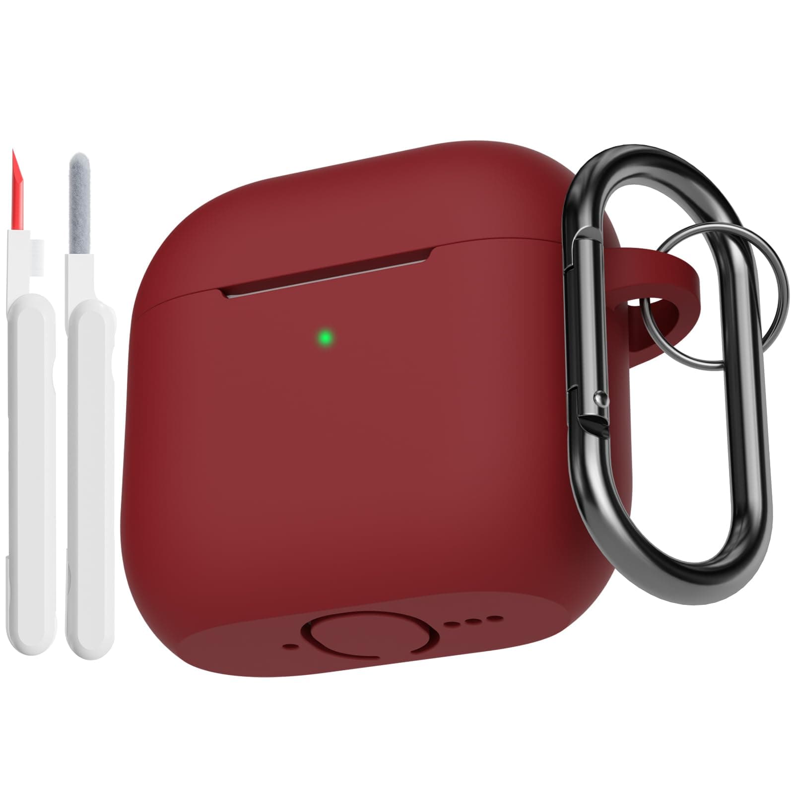 KOKOKA Custodia Case Compatibile con AirPods 4 2024 con Kit di Pulizia, Case Cover Protettiva in Morbido Silicone per AirPods 4ª Generazione con Moschettone, LED Anteriore Visibile, Burgundy
