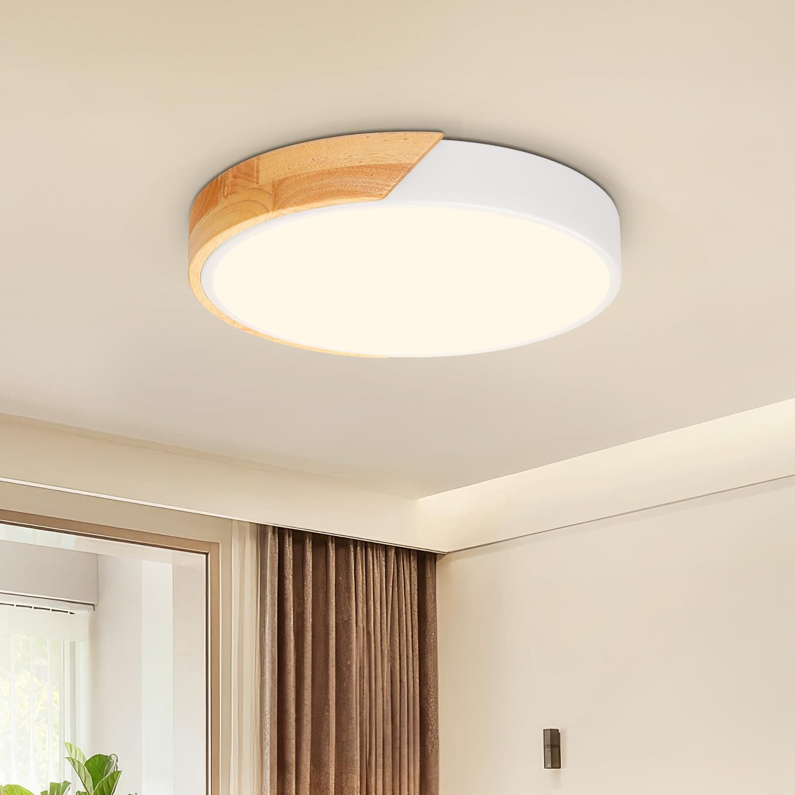 Kambo 24W Plafón LED Redondo de Madera 3000K Blanco 2400LM Ø30cm | Lámpara de Techo Moderna Interior, Luz iluminación para Cocina Salón Dormitorio Oficina Pasillo