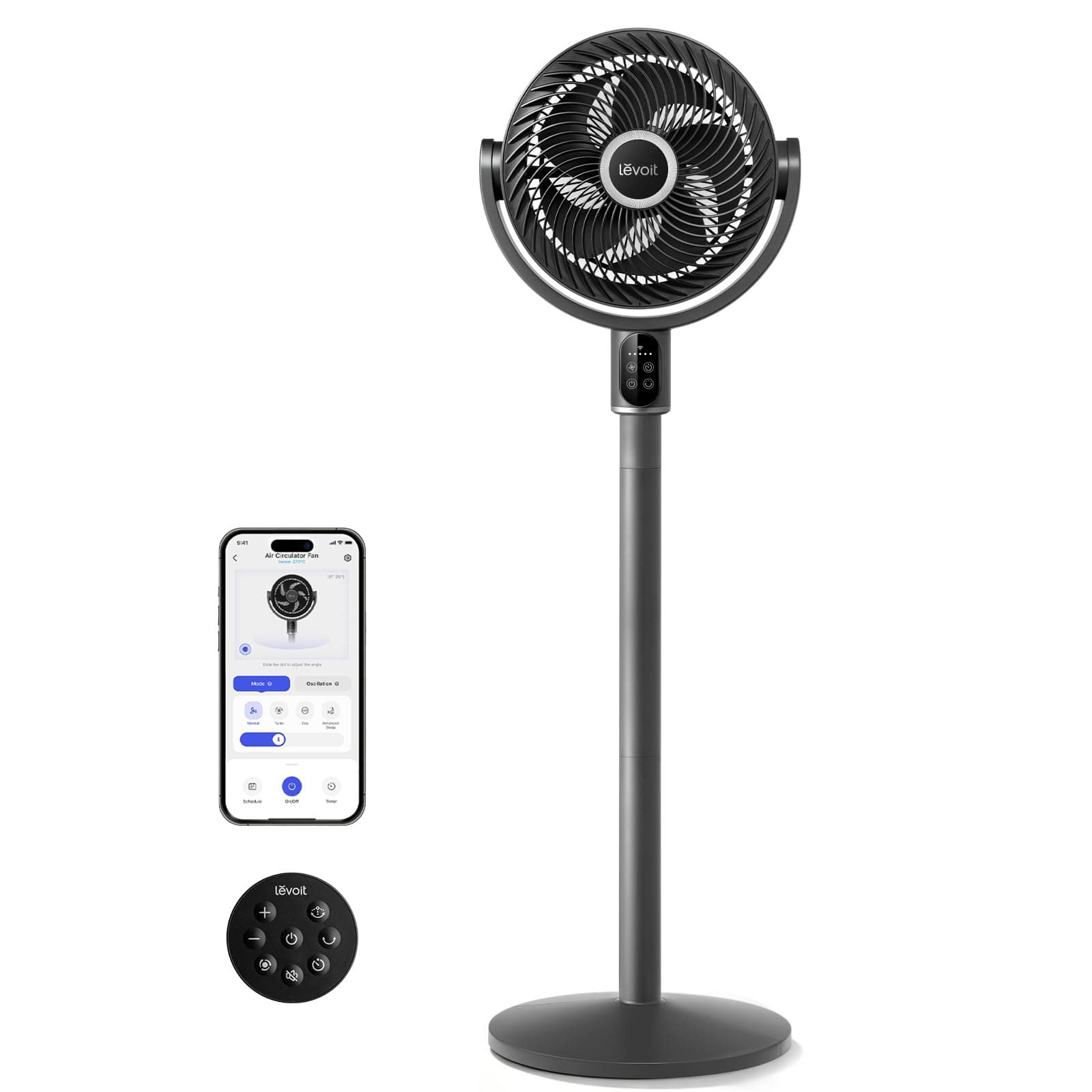 Levoit Ventilador de pie silencioso de 20dB, para habitación con motor DC, oscilación de 90°, 5 velocidades, 12h timer y mando romoto, inteligente, Bajo consumo, ideal para dormitorio y oficina