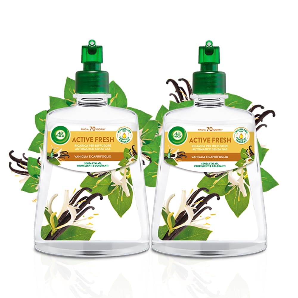 Airwick Active Fresh Deodorante per Ambienti, Ricarica per Diffusore Spray Automatico senza Gas alla fragranza Vaniglia e Caprifoglio, 228 ml (Confezione da 2)