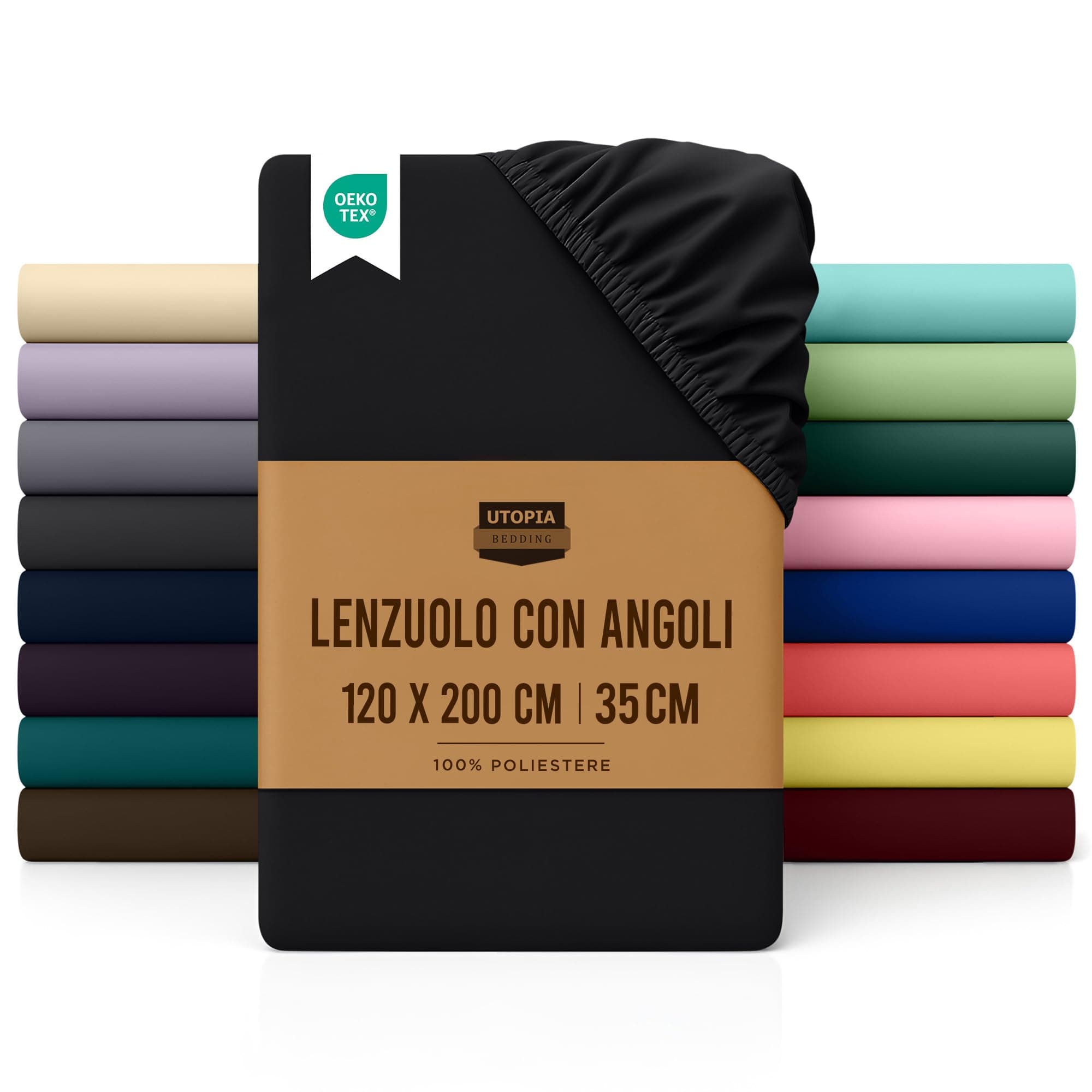 Utopia Bedding Lenzuolo con Angoli Una Piazza e Mezza Francese - 120x200cm - Certifié Oeko-TEX - Nero - Microfibra Spazzolata - Lenzuolo Sotto con Angoli Elasticizzato
