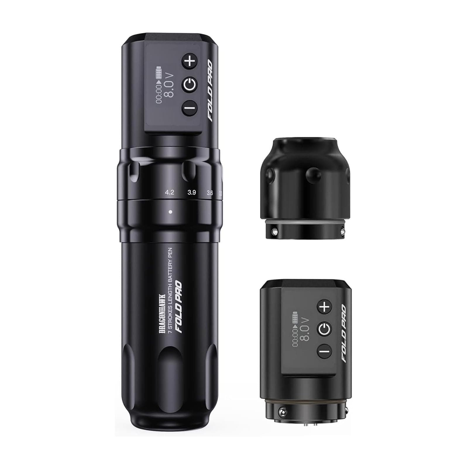 Dragonhawk Fold Pro Machine à Tatouer Sans Fil Stylo Batterie avec 7 Courses 2.4-4.2mm, 2pcs Batterie 1500mAh pour Tatoueurs
