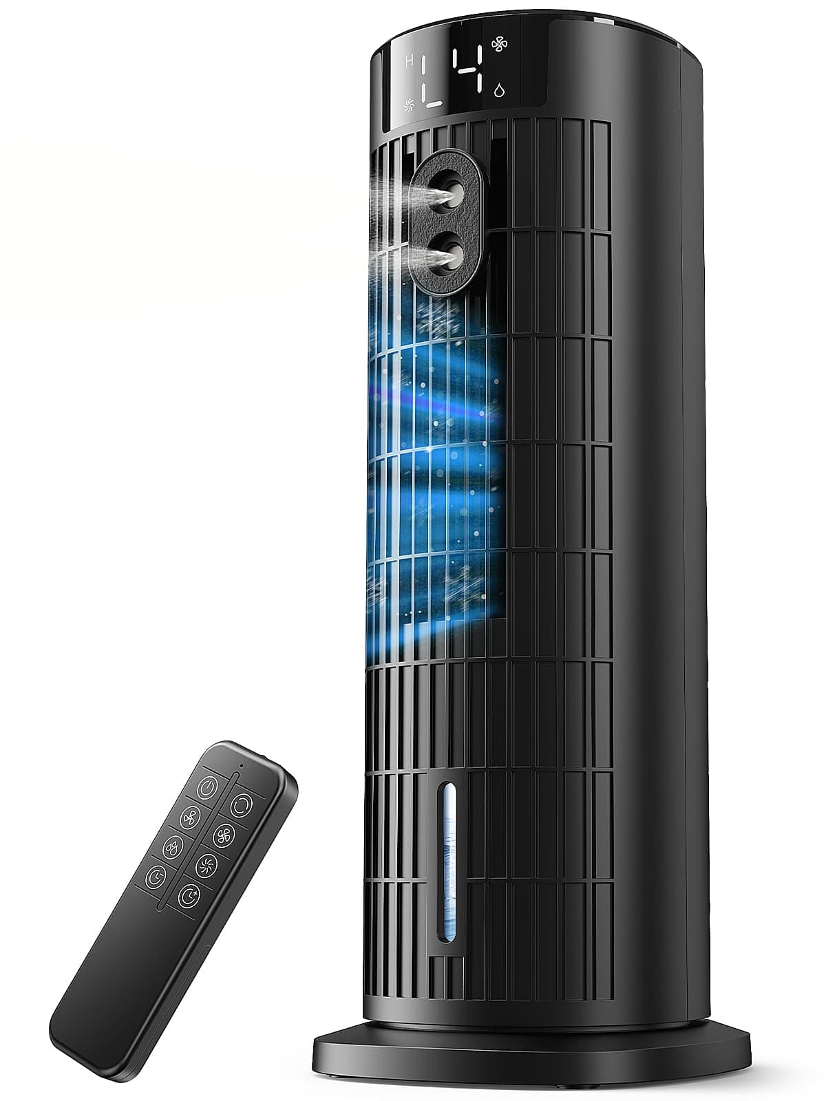 Climatiseur Mobile Portable Sans Lames 2026, Ventilateur Puissante 7.5 m/s, Nouveau Moteur CC (<35 dB), Refroidisseur d'Air Portable avec Oscillation 90°, Minuteur 10H, 4 Vitesses, Télécommande, Noir