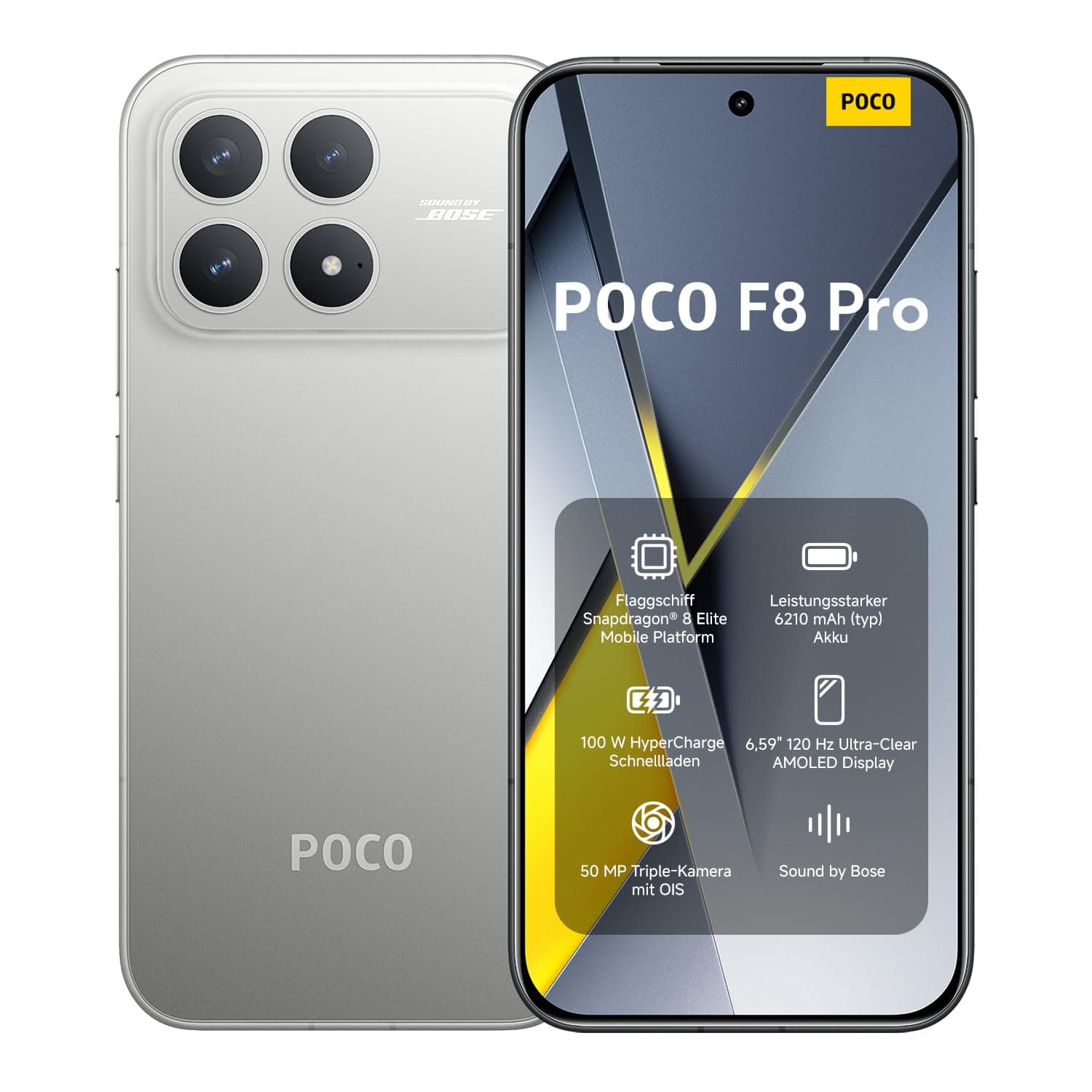 XIAOMI Poco F8 Pro, Smartphone 12+256 GB, Handy mit Android, 6.59" 120Hz AMOLED Display, 50MP Triple-Kamera mit 60mm Teleobjektiv, Sound by Bose, 6210mAh, Titan, 2 Jahre Garantie