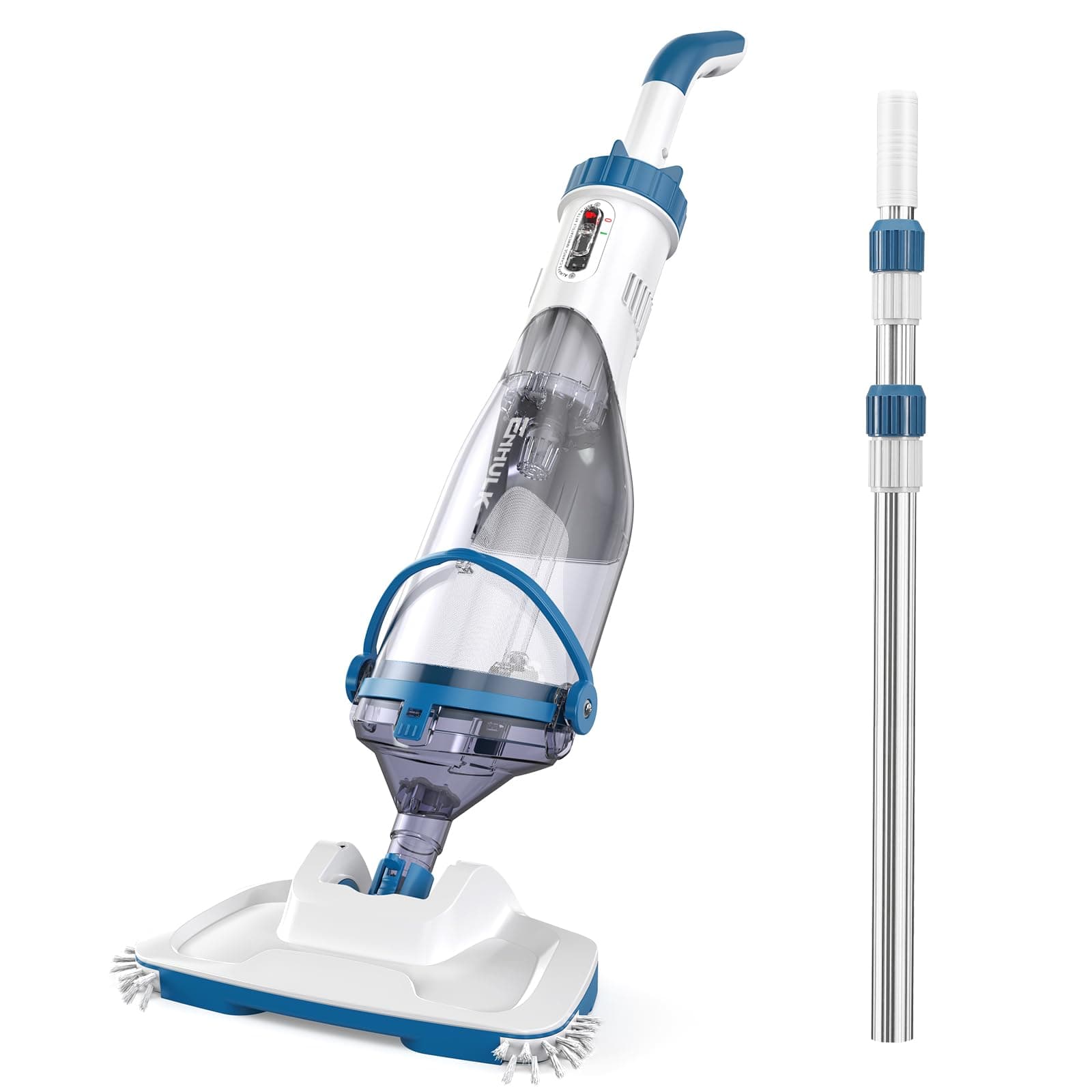 Enhulk Aspirateur de Piscine sans Fil, Tête Large 34cm Améliorée, Aspiration jusqu’à 4200L/H, Autonomie jusqu’à 60 min, Nettoyeur de Piscine avec 3 Filtres & Perche Télescopique pour Piscines Hors-Sol