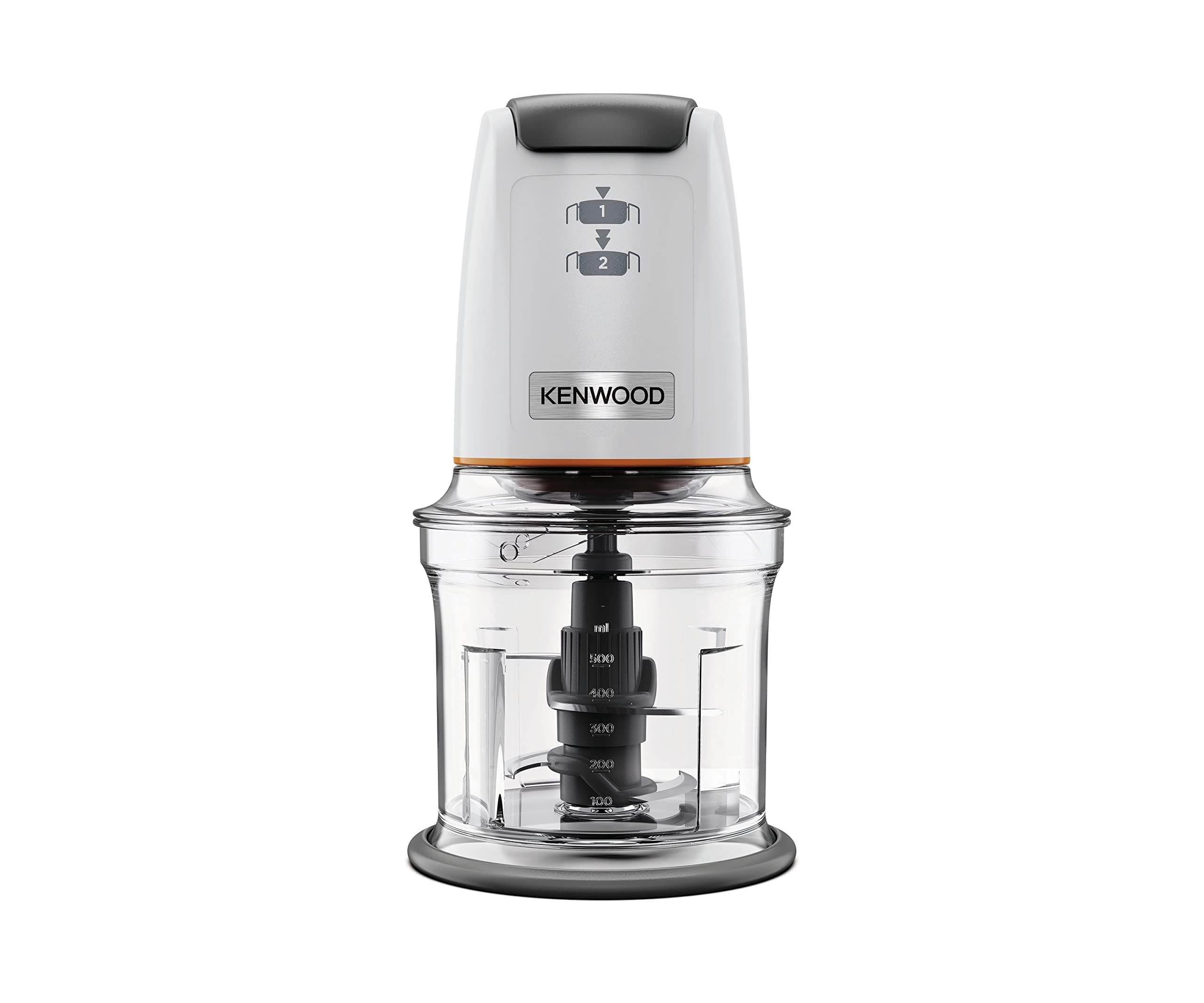 Kenwood EasyChop CHP61.000WH, Tritatutto a Quattro Lame, Ciotola da 0.5L, Azionamento a Pressione, 2 Velocità, Anello Antiscivolo, Lavabile in Lavastoviglie, Sistema Rompighiaccio, 500W, Bianco