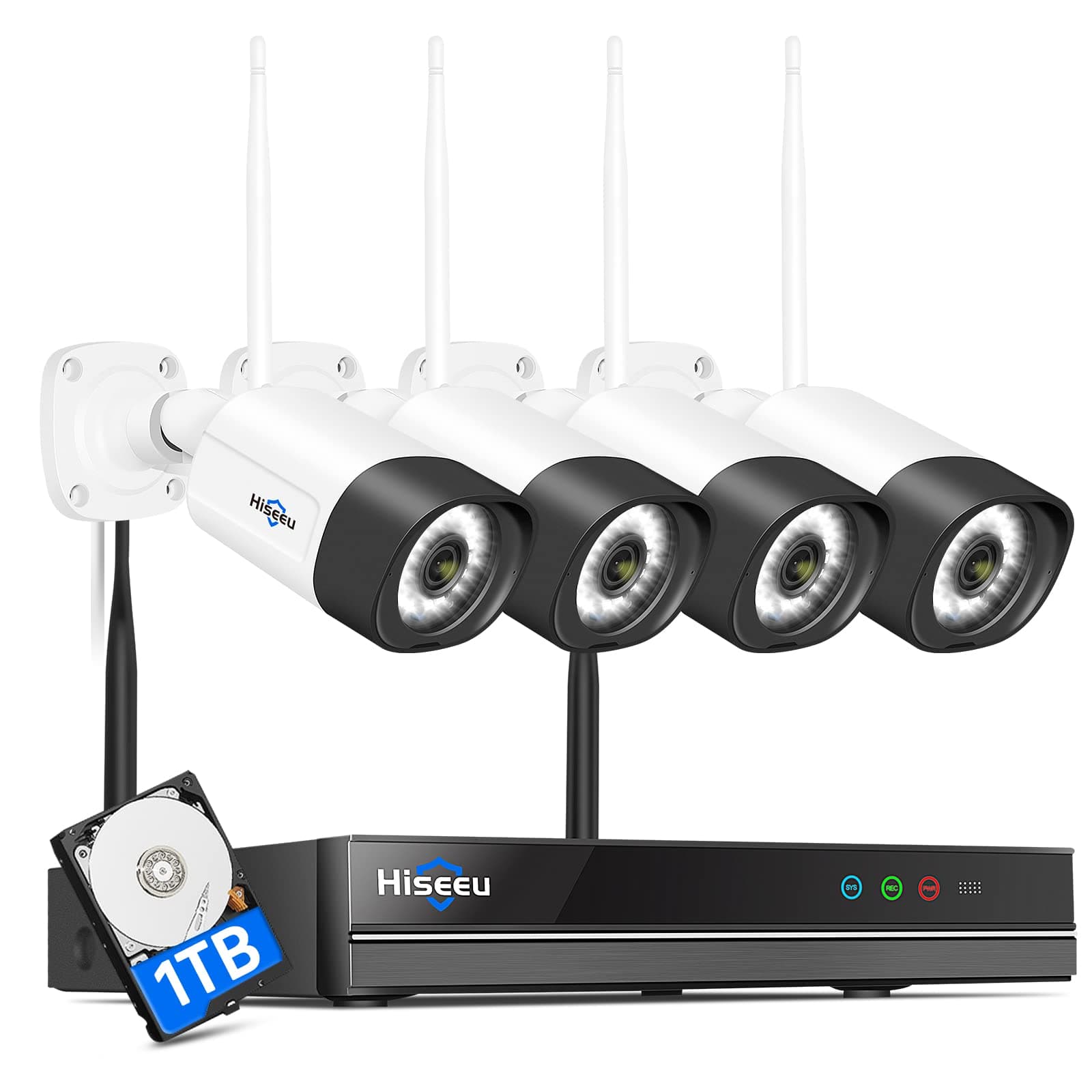 【5MP+Vision Nocturne en Couleur】 Kit Caméra de Surveillance WiFi Extérieure, Hiseeu 5MP 10CH 1To HDD NVR Kit Vidéo Surveillance WiFi avec 4X5MP IP Caméra, Détection de Mouvement, APP/PC à Distance