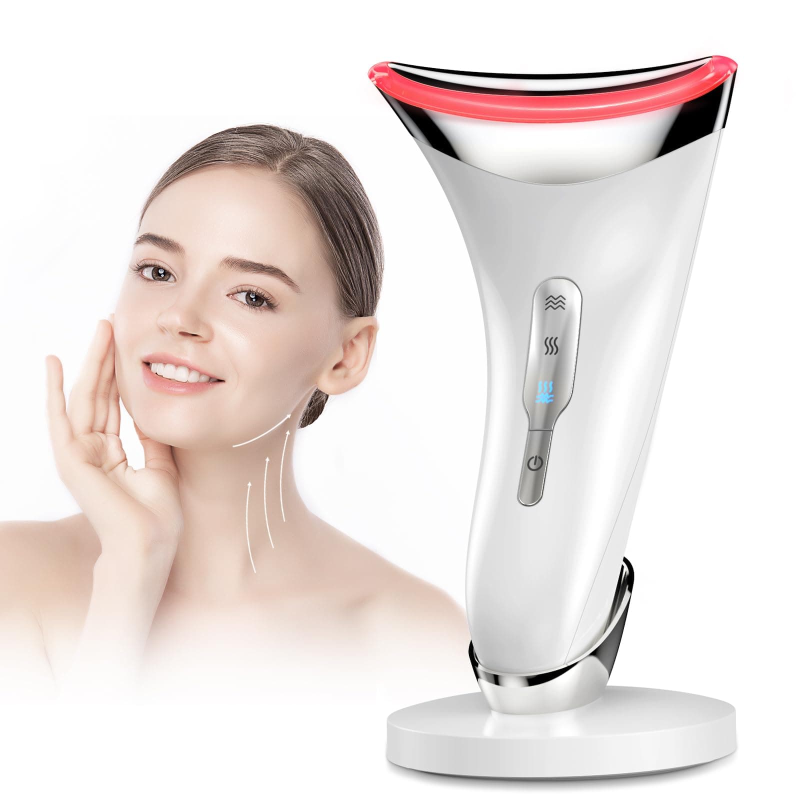 Appareil Anti Rides Visage Massage: Masseur Facial Électrique pour Lifting Visage et Double Menton 3 Modes LED - Chauffage à 45℃ EMS pour Raffermissement du Visage et du Cou - Anti-Âge pour Femmes