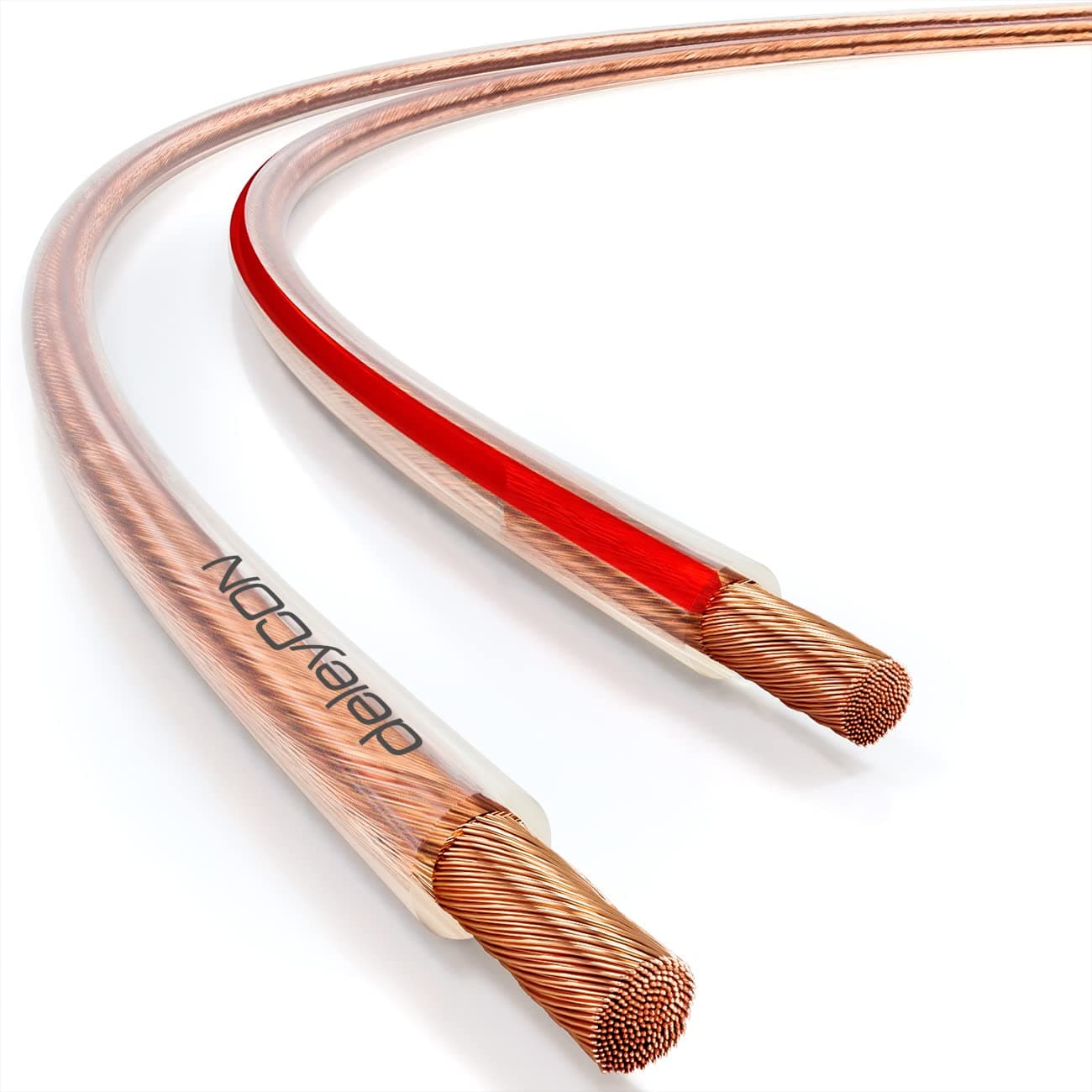 deleyCON 10m Câble Haut-Parleurs 2x 2,5 mm² - Pur Cuivre OFC - Audio pour Enceintes HiFi & Surround - Repérage des Polarités - Transparent