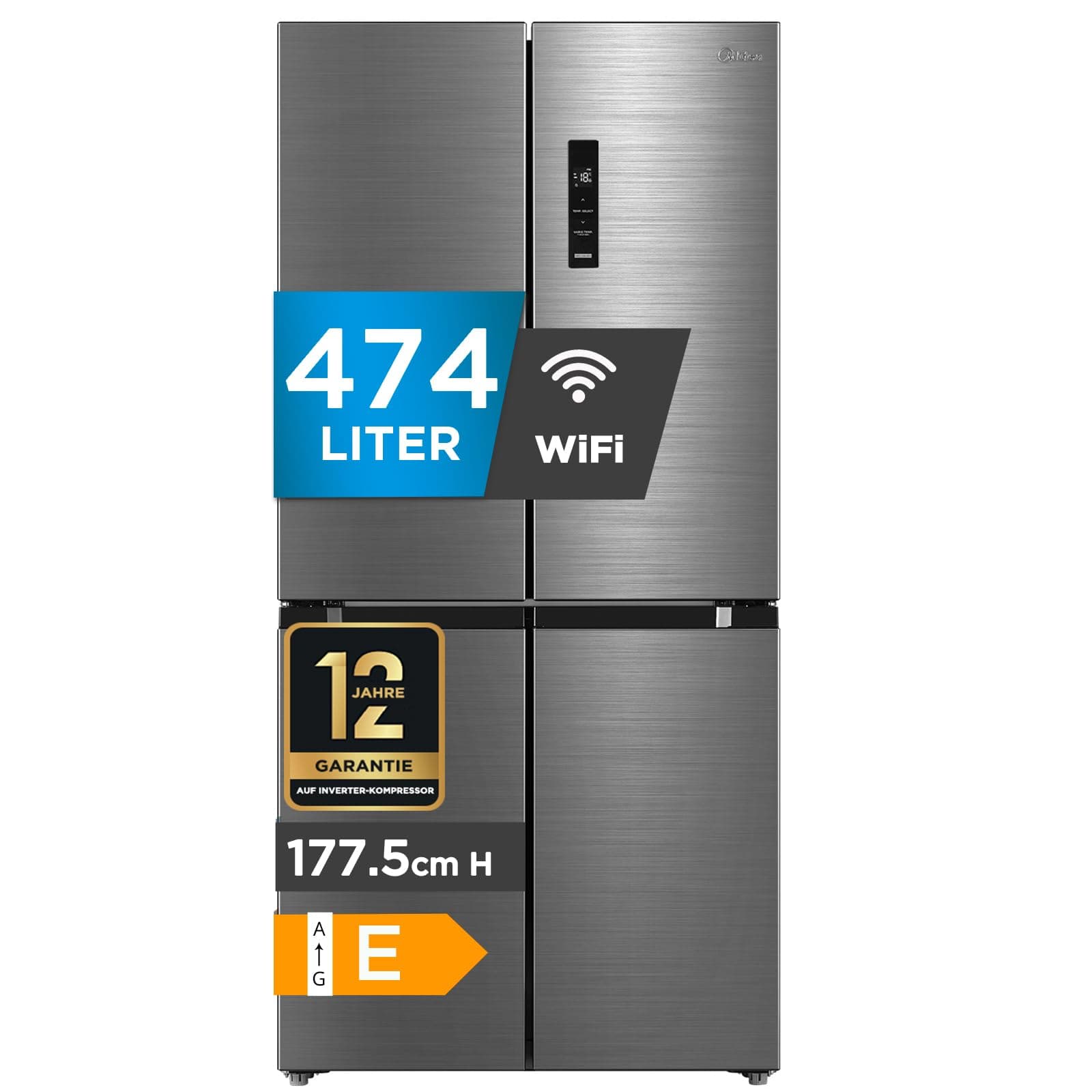Midea MDRF632FIE46 Multi-Door Kühl-Gefrierkombination | 474L XXL-Kapazität | Total NoFrost | PlasmaPure | Smart Cooling & ConvertZone | Blau-Stahl (177,5 x 83,3 x 65,3 cm)