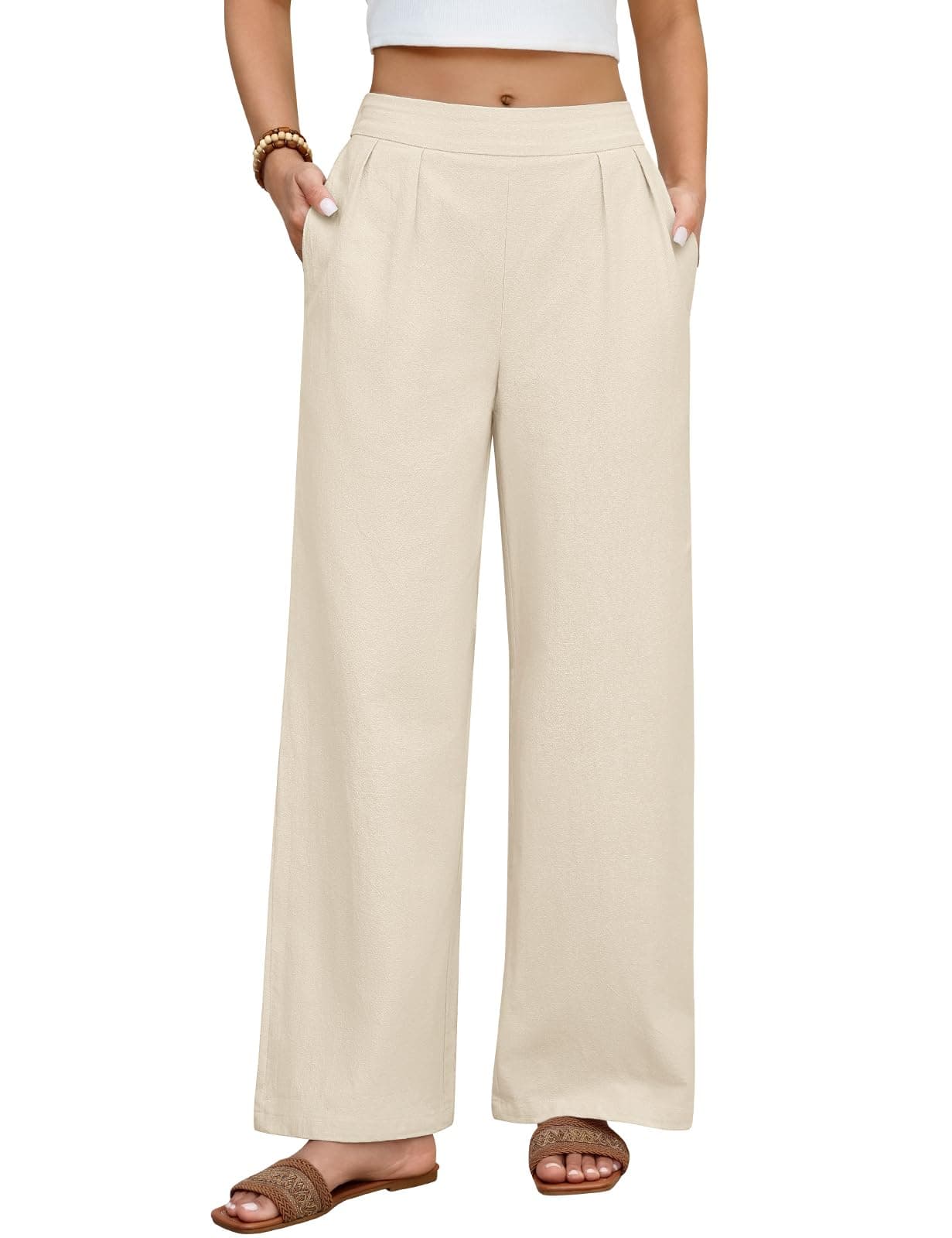 heekpek Pantalon Ete Femme Leger Coton Pantalons Elastique Haute Taille Ample Pantalon Detente avec Poches