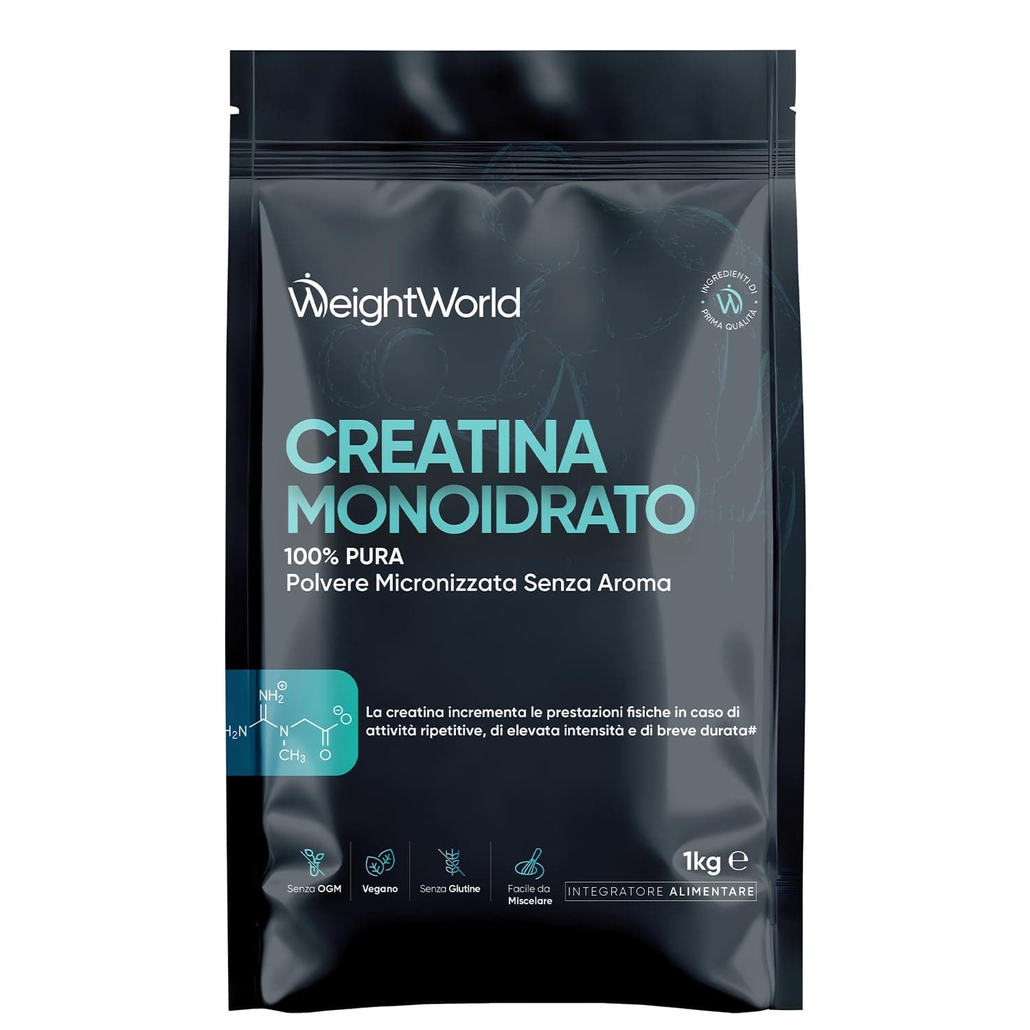 Creatina Monoidrata in Polvere da 1kg, 3000mg, 330 Dosi, Fattore di Maglia 200, Formula 100% Pura e Vegana, Creatina in Polvere Micronizzata con Misurino, Pre Workout e Post Workout, Senza Glutine