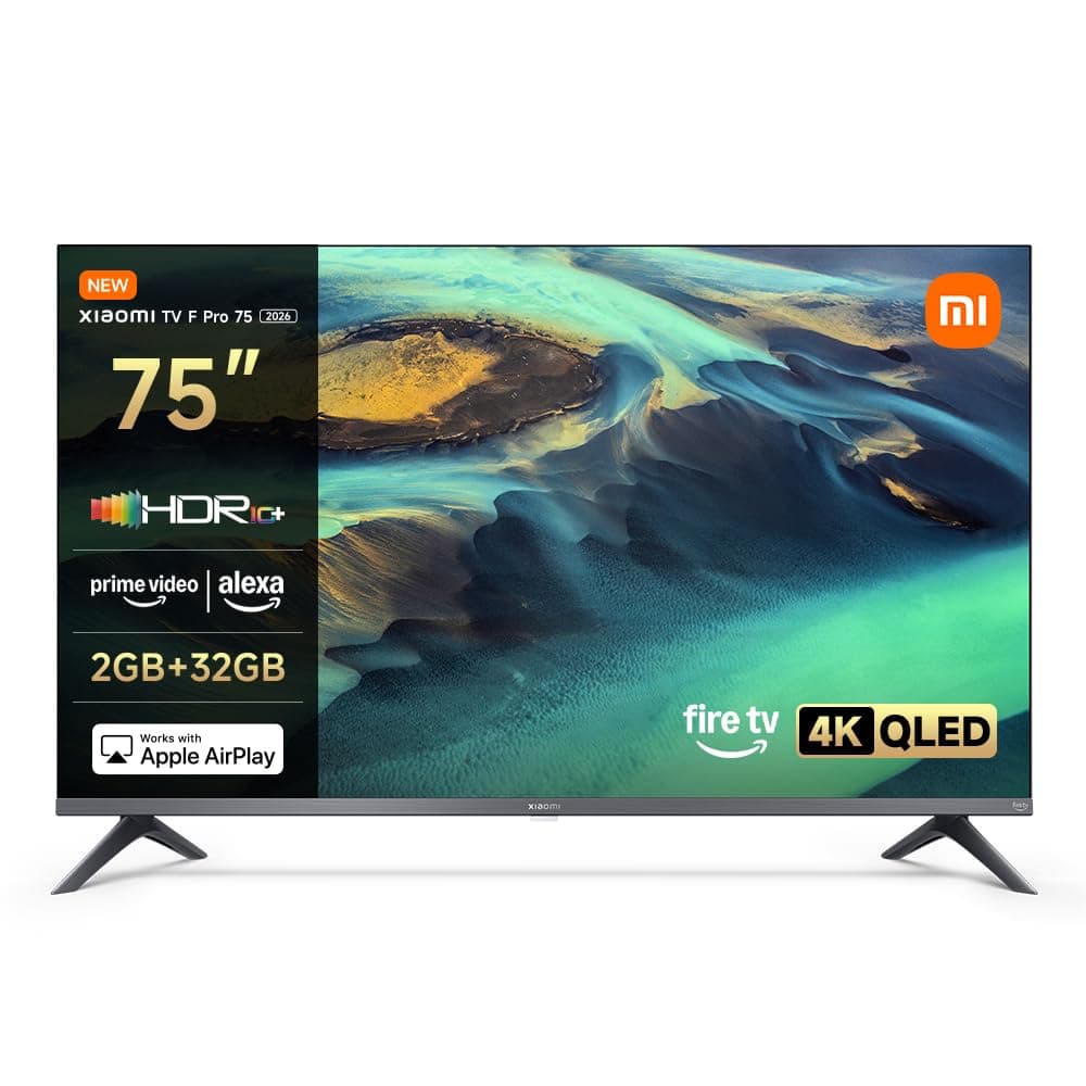 Xiaomi TV F Pro 75 (190 cm), 4K UHD QLED, Smart TV, Fire OS8, HDR10+, MEMC | Triple Tuner DVB-C/S/S2/T/T2, 60Hz with 120Hz Game Boost Mode, Voice Control with Alexa, 2GB + 32GB