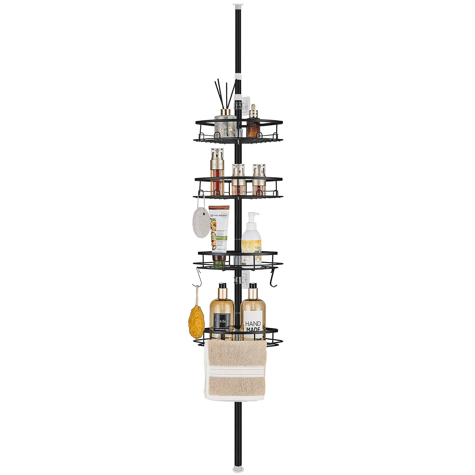 DUFU Estantería Telescopica Baño Acero Inoxidable Sin Taladro Antideslizante y Estable Apto para Bañera y Baño con 4 Esquinero Ducha Altura Ajustable 85-325cm Negro
