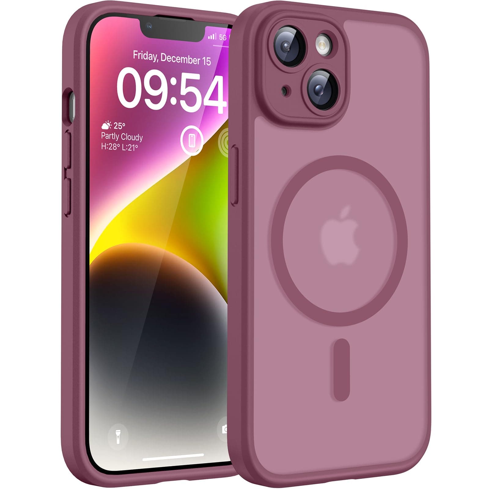 TOCOL Funda para iPhone 14 MagSafe, protección completa de la cámara, anillo magnético integrado, resistente a los golpes, resistente a los arañazos, translúcido mate, funda para iPhone 14 de 6,1