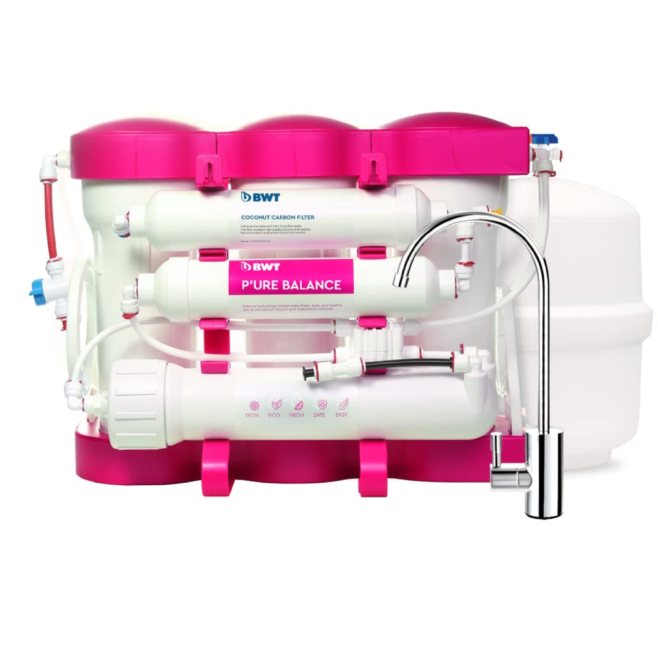 BWT Pure Balance Filtre à osmose inverse domestique, 75 GPD, rapport 1 : 1 pur à drainage, 6 étapes, élimine 99,9 purcent des impuretés y compris PFAS, PFOA-PFOS, certifié NSF-ANSI et testé par WQA