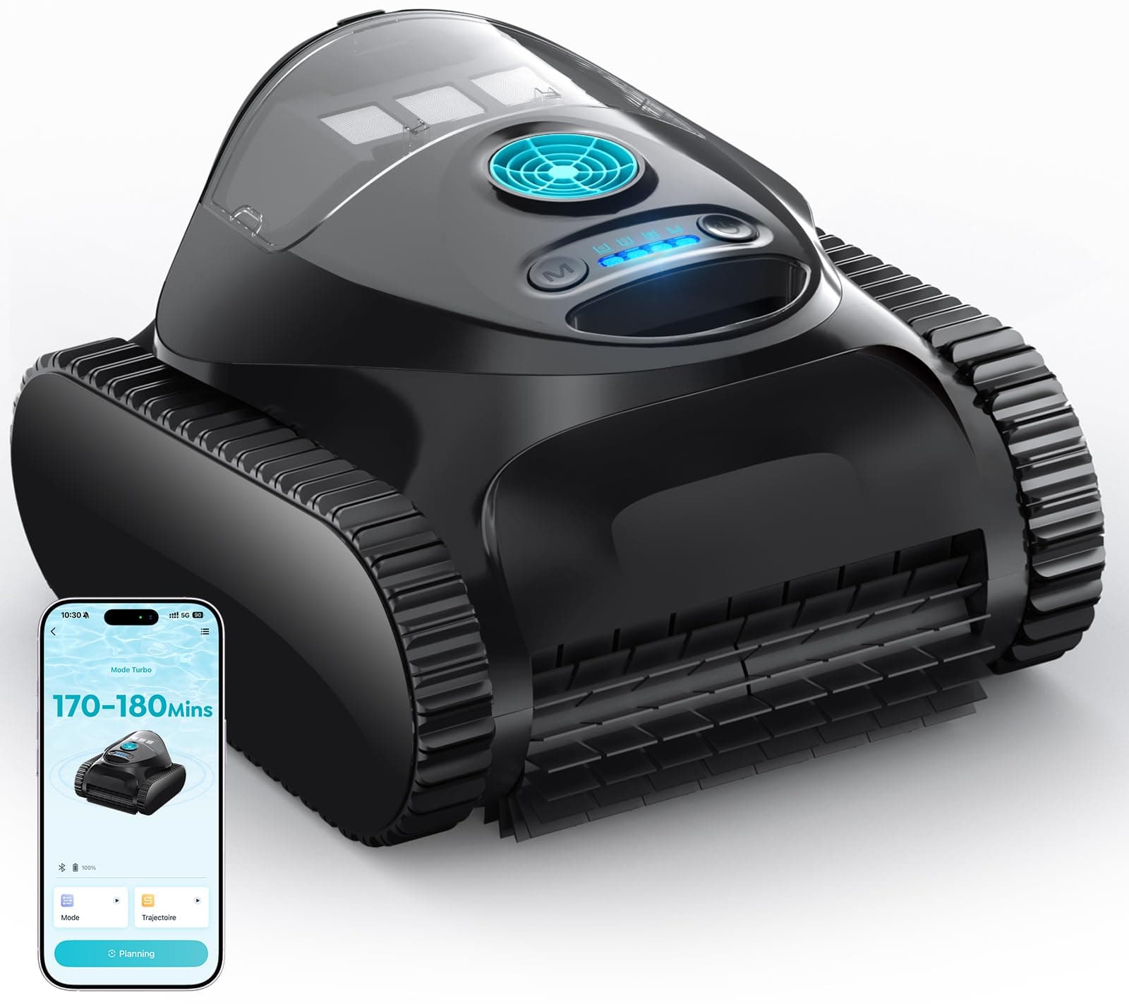 BRINBO C1 Robot de Piscine Fond et Parois, Double Filtre, Robot Piscine sans Fil, 7 Modes Nettoyage, 170-180 Min d'Autonomie, Puissant Aspirateur pour Piscines jusqu'à 150 m²,Bleu Minuit
