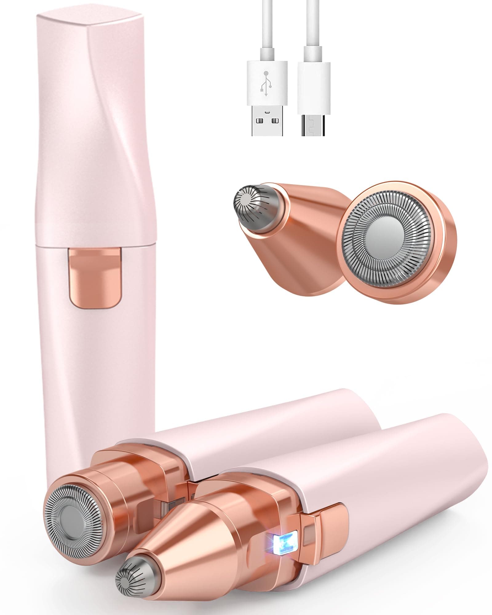 Tondeuse à Sourcils & Rasoir Visage Femme: 2 en 1 Rasoir Électrique Rechargeable avec Lumière LED, Épilateur Visage Doux et Indolore pour Sourcils/Lèvres/Joues/Menton, Portable(Rose)