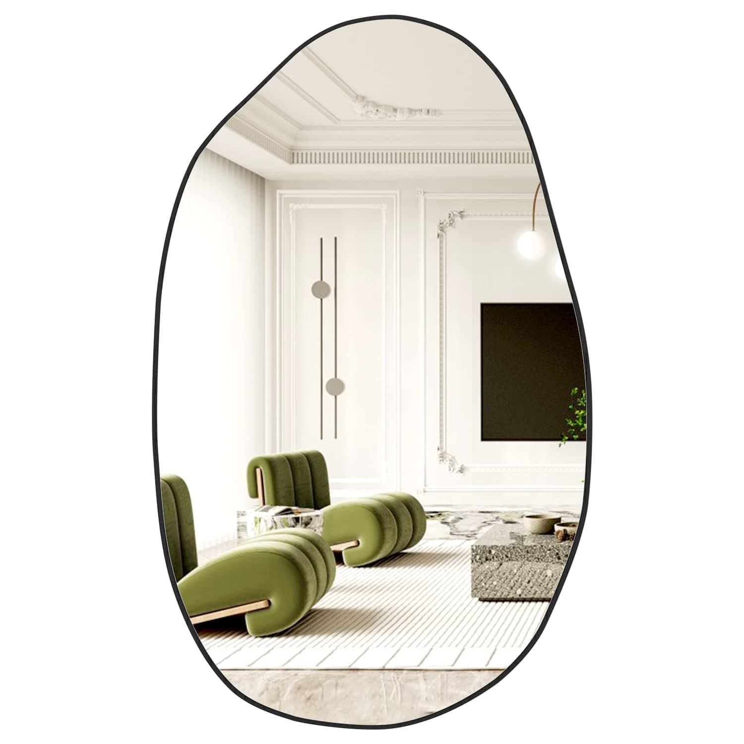 NEUWEABY Miroir Mural irrégulier, Miroir asymétrique Grand Format Unique pour Salle de Bain, Noir à Fixer au Mur, 85 x 52 cm Forme Moderne, pour Salon ou entrée