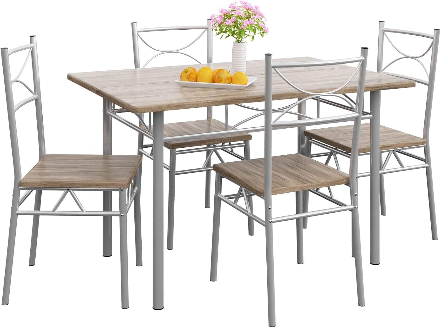 CASARIA® Conjunto Mesa y Sillas de Comedor Set de Muebles de Cocina Juego Completo Roble 110x70cm Madera MDF 5 Pzs.Tipo Industrial Ahorra Espacio para 4 Personas