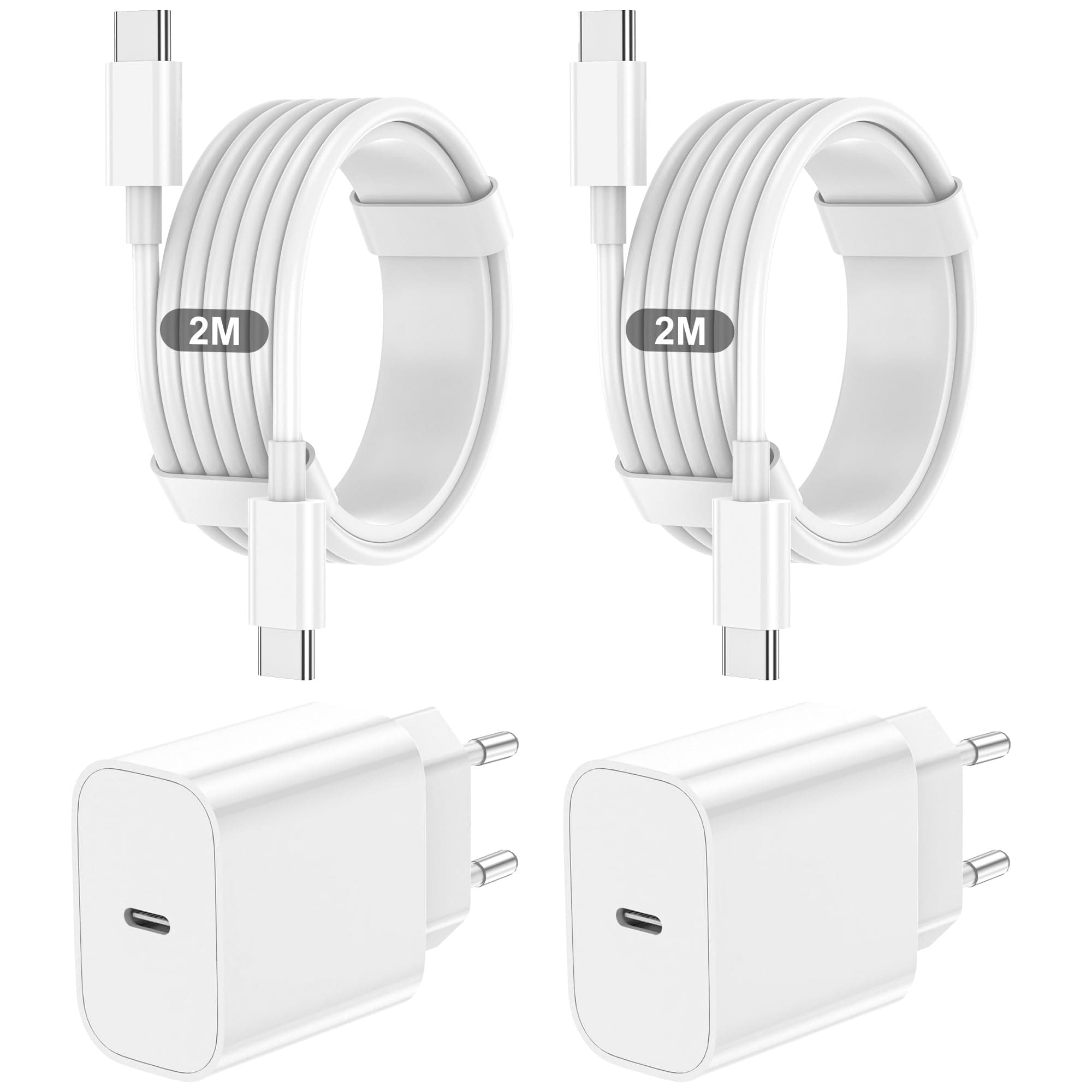 Caricatore USB C,2 Pack Cavi USB-C a USB-C da 2M, Caricabatterie Rapido Batterie di Per iPhone 18/17/16/15/Plus/Air/Pro/Max, Per Galaxy S25/S24, Per iPad/Pro/Min, charger adattatore
