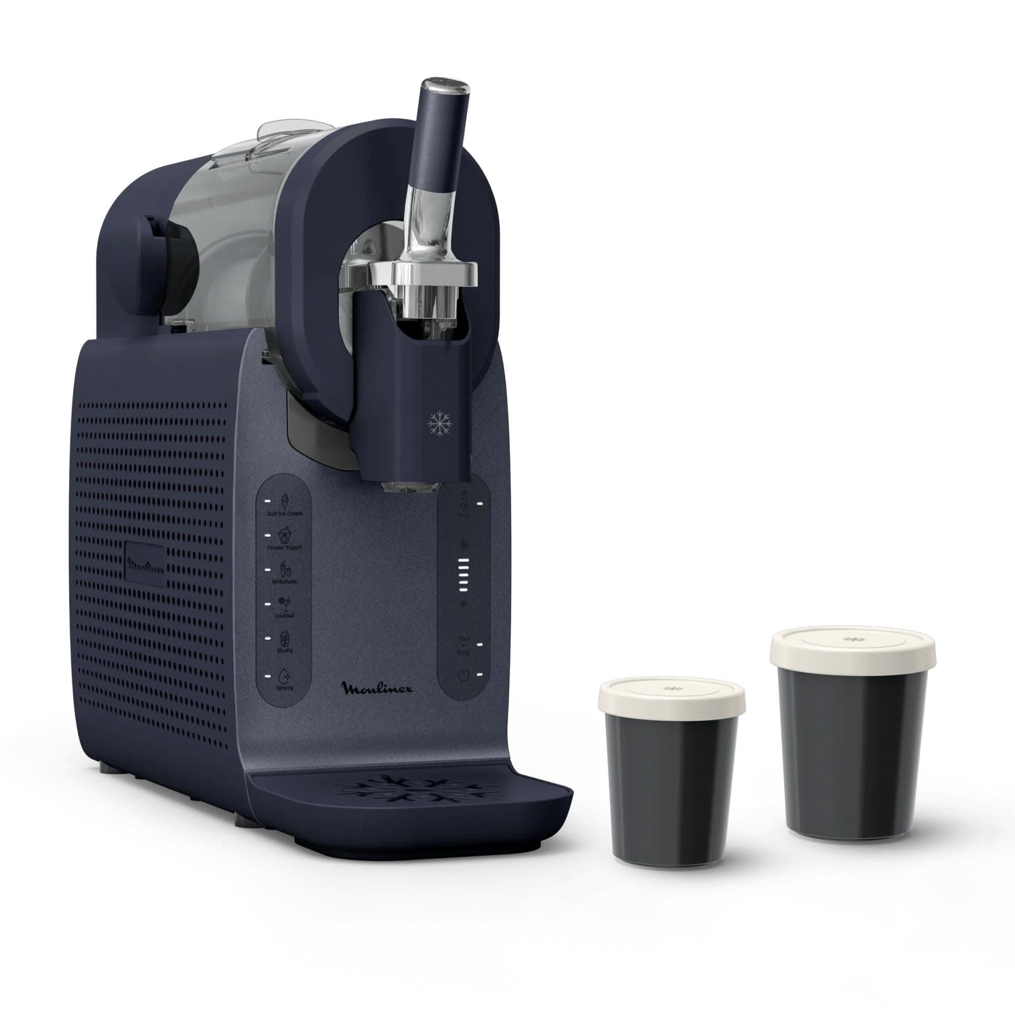 Moulinex Freezi, Gelatiera e Macchina Bevande Ghiacciate 16-in-1, per Preparare Gelati, Sorbetti, Granite, Frozen Yogurt, 5 Programmi, 200W, MJ8024, Colore Blue Salt Metal