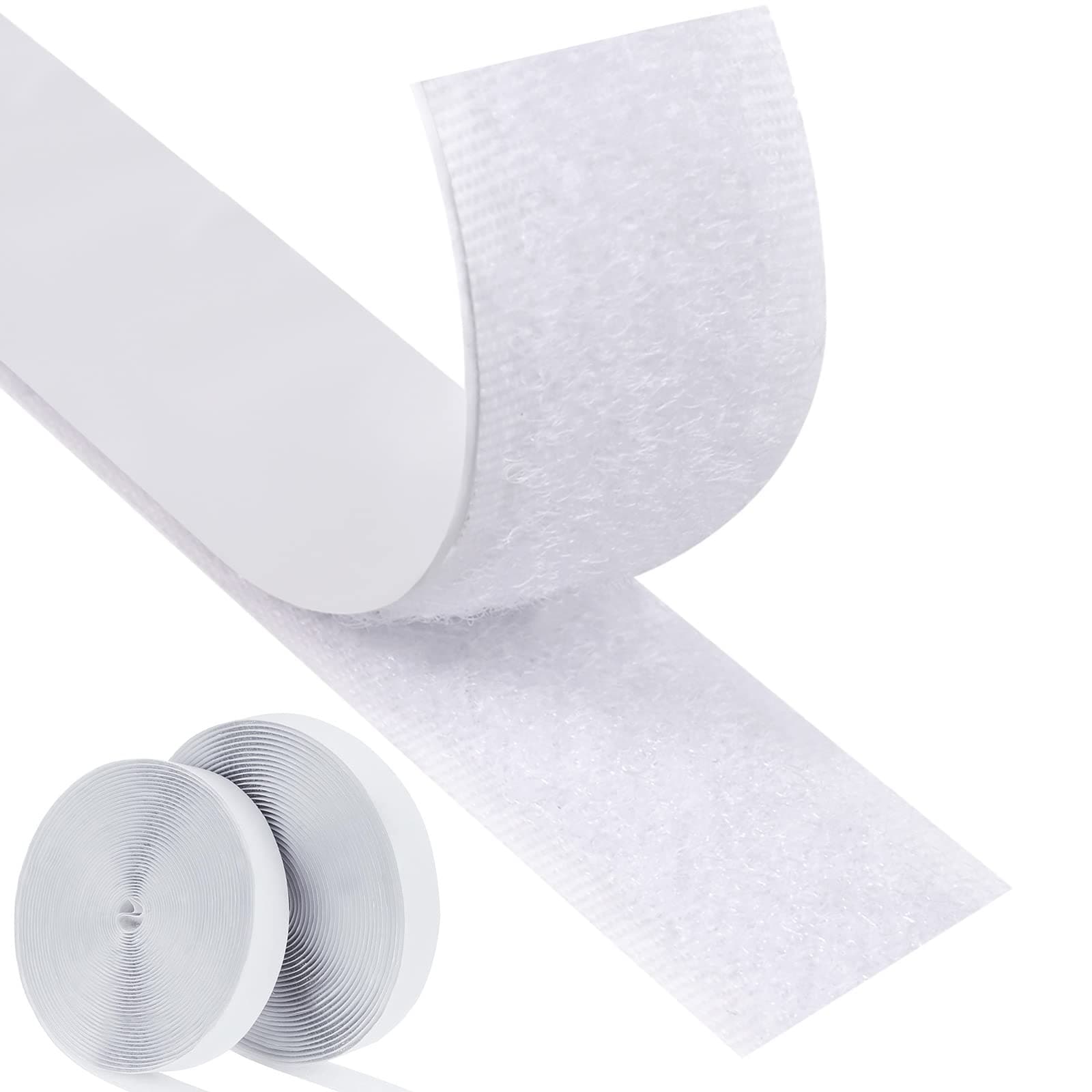 Faburo 8Mx20mmx2 Scratch Autocollant Double Face Extra Fort, Rubans Adhésifs Double Face Bande Agrippantes Adhésives Bande Ruban Scratch Hook Loop Autoadhésif pour cadres photos Installation (Blanc)
