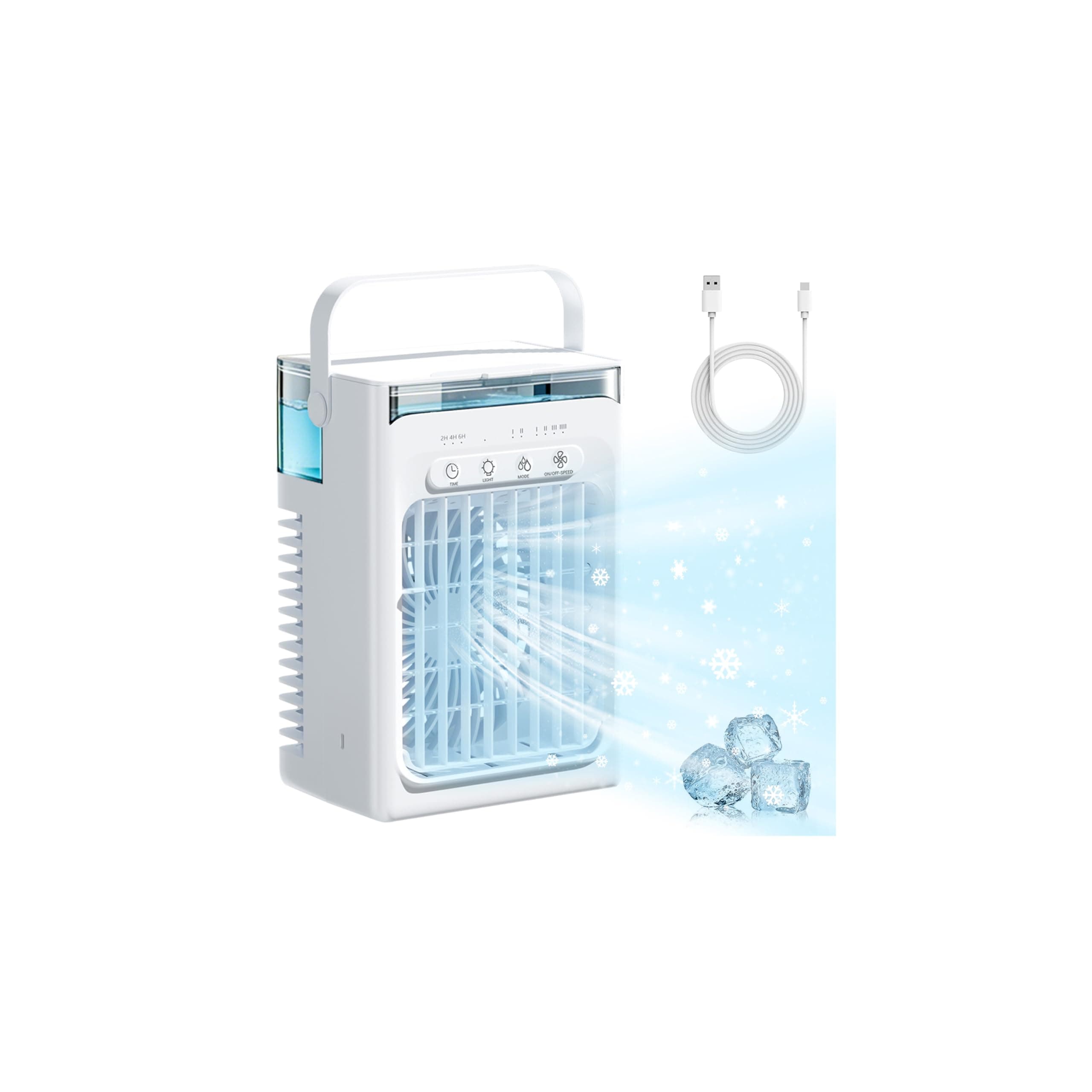 Mini Climatiseur Portable, Climatiseur Mobile 1000ml, 4 en 1 Refroidisseur d'air, Mini Clim Portative Ventilateur Brumisateur avec 3 Vitesses, Minuteur, Petite Clim pour Chambre