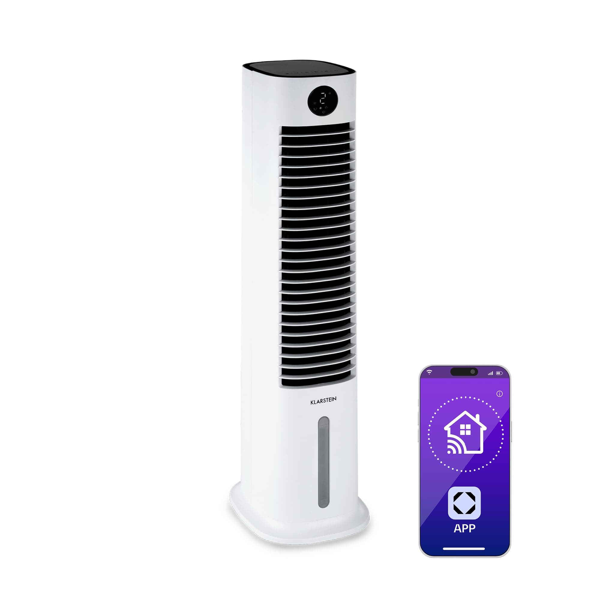 Klarstein Rafraichisseur d'Air Mobile 5 en 1, Refroidisseur d'Air par Evaporation, Humidificateur, Ventilateur, Ioniseur, Climatiseur Mobile Sans Évacuation, APP, Mode Nuit, 80W, Débit d'Air 462m³/h