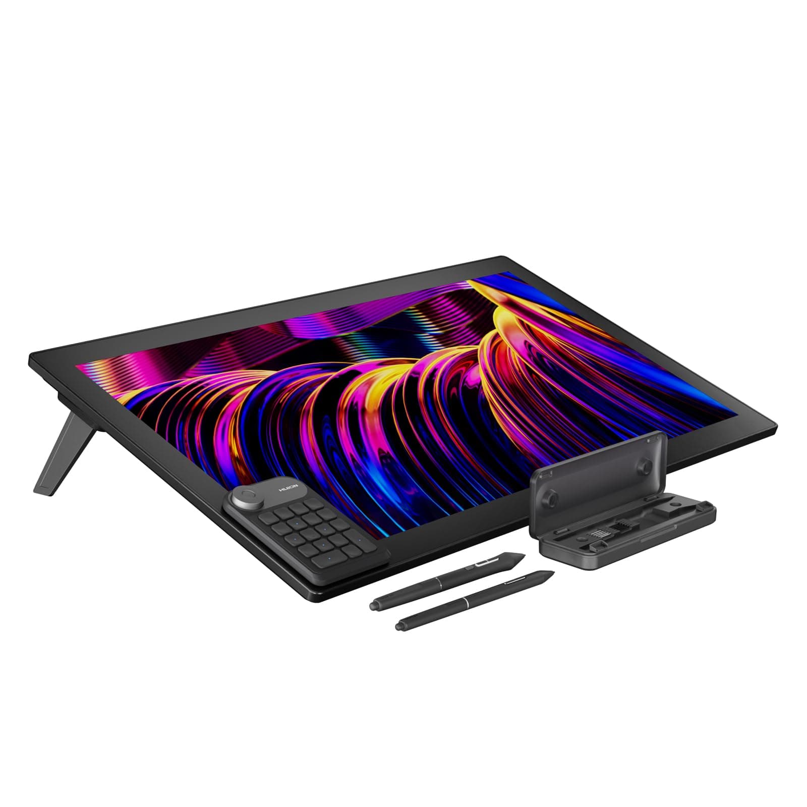 HUION Kamvas Pro 27 4K UHD Tablette Graphique avec Écran Tactile, Tablette Dessin avec Double Stylet Alimenté par Pentech 4.0, Verre Gravé Anti-Reflet de 2nde Génération,Clavier K20 pour Les Artistes