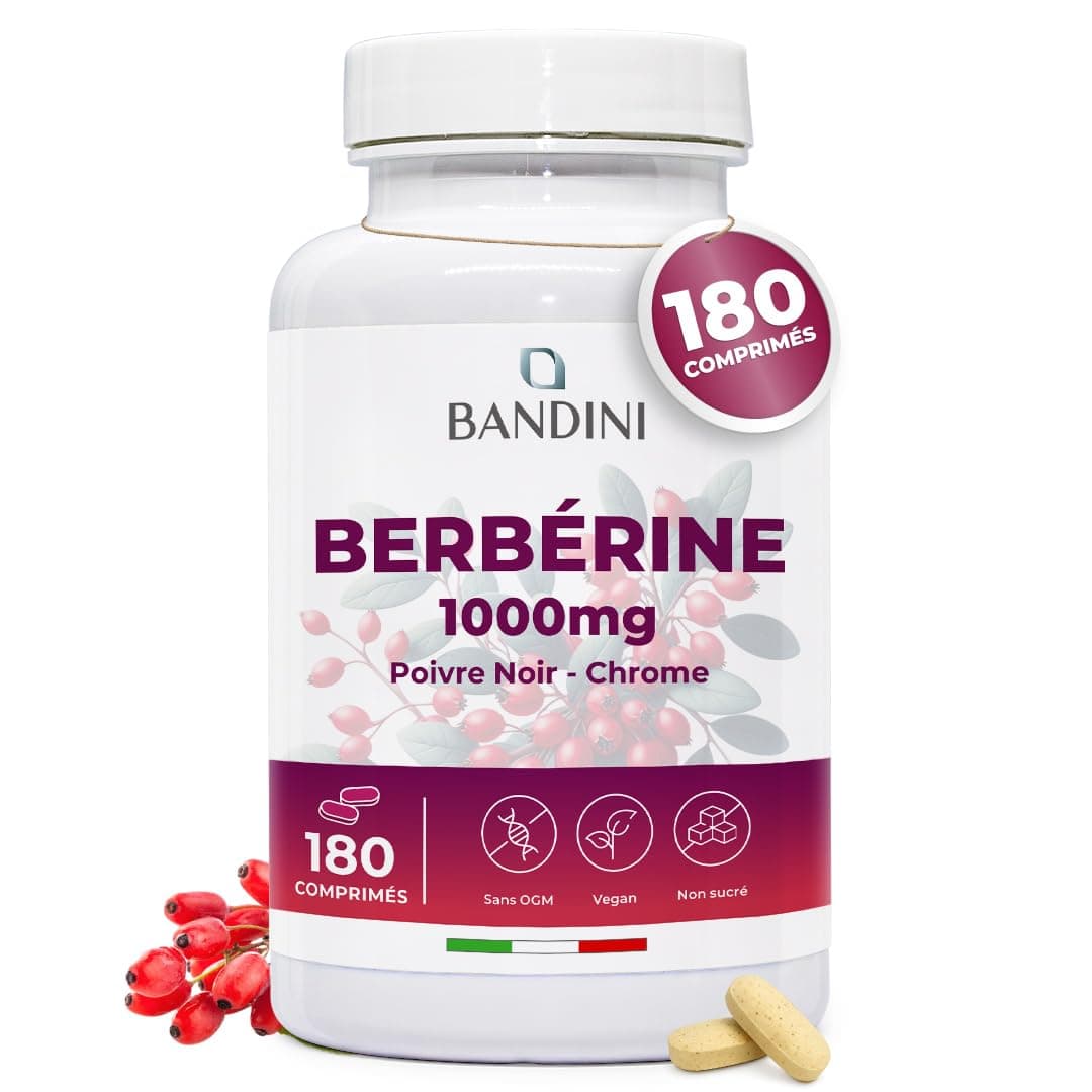 Bandini® Berberine 1000mg pure haut dosage | 180 comprimés vegan - Berberin HCl from Berberis Aristata 97% + Chromium et Poivre noir | Absorption maximale - Fonction digestive, hépatique, intestinale