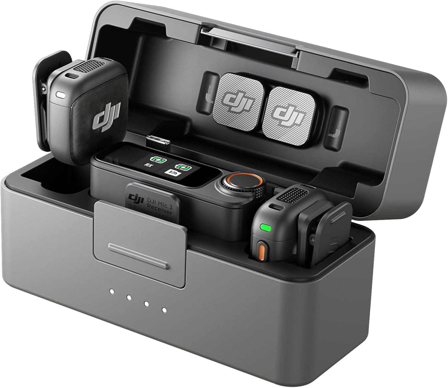 DJI Mic 3 (2 TX + 1 RX + Estuche de Carga), micrófono inalámbrico para iPhone/cámara/Android, Ultraligero, Control de Ganancia adaptativo para Volumen equilibrado, 28 Horas de Uso, vlog