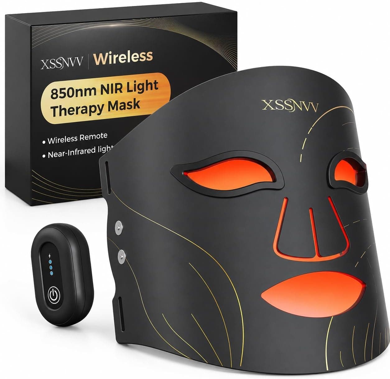 XSSNVV Máscara LED Facial con 4 Modos para Cuidado Facial en Casa, NVV10 | 850nm Infrarrojo Cercano, 272 LEDs, Autoapagado, Silicona Flexible, Inalámbrica y Recargable, Incluye Protectores Oculares
