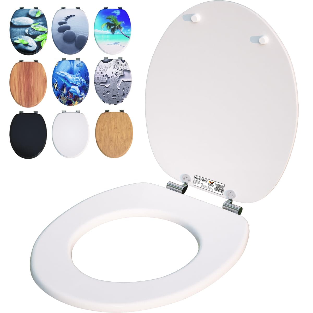 CASARIA® WC Sitz Doppelte Absenkautomatik MDF Holzkern hygienisch Rostfreie Scharniere 175kg Bad Toilettendeckel Toilettensitz Klodeckel Weiß