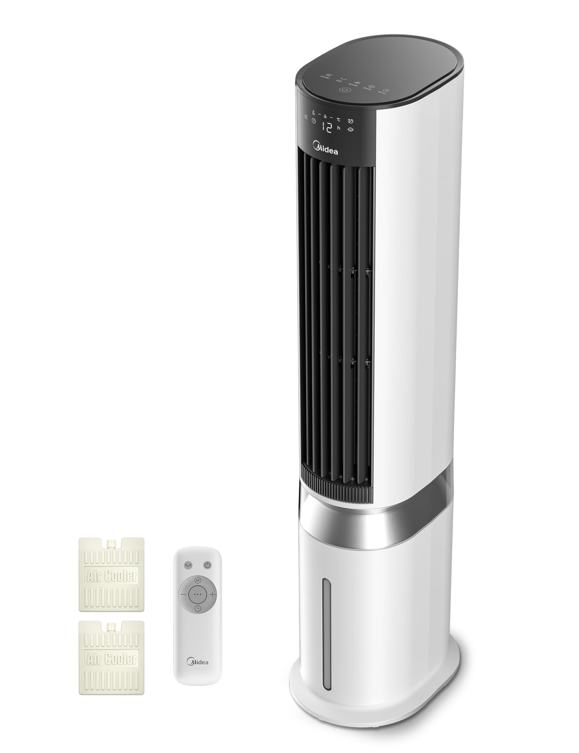 Midea Luftkühler mit Wasserkühlung, Klimaanlage mobil mit 7L Wassertank, 2000m³/h Luftstrom, Sensicool Smart Temp Control, negative Ionen, 6 Geschwindigkeiten, 5 Modi, 12-Stunden-Timer, Touch-Display
