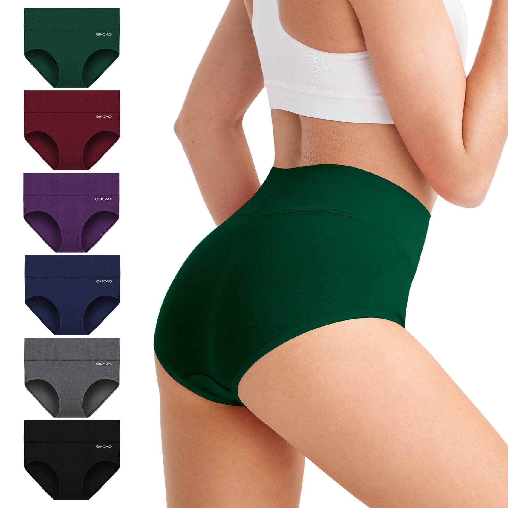 QINCAO Bragas Mujer, Pack de 6 — Bragas Mujer Cintura Alta Algodón, Transpirables y Suaves