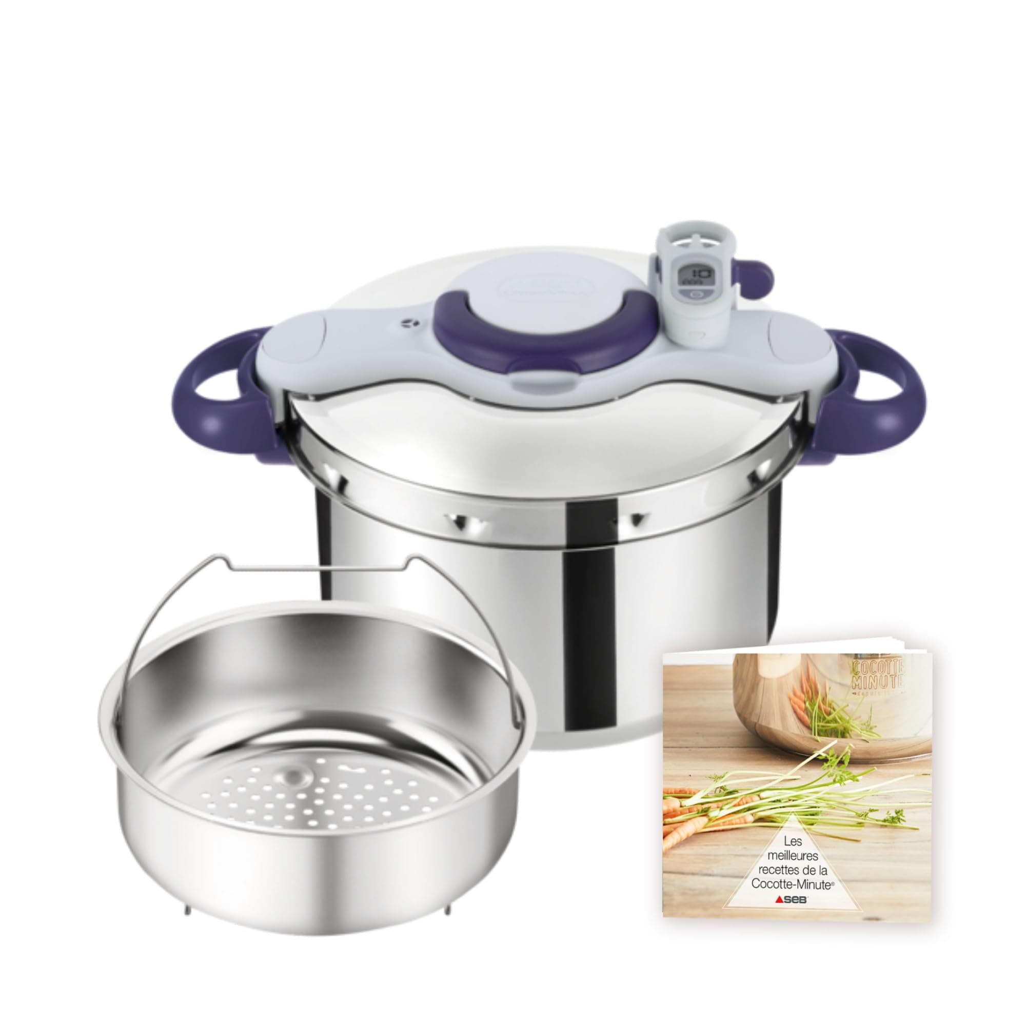 SEB - Autocuiseur ClipsoMinut Perfect 7 Violet - Cuisson rapide - 5 L | Cuisson rapide pour 6 à 8 personnes - Cocotte minute induction avec minuteur intelligent - Ouverture facile une main