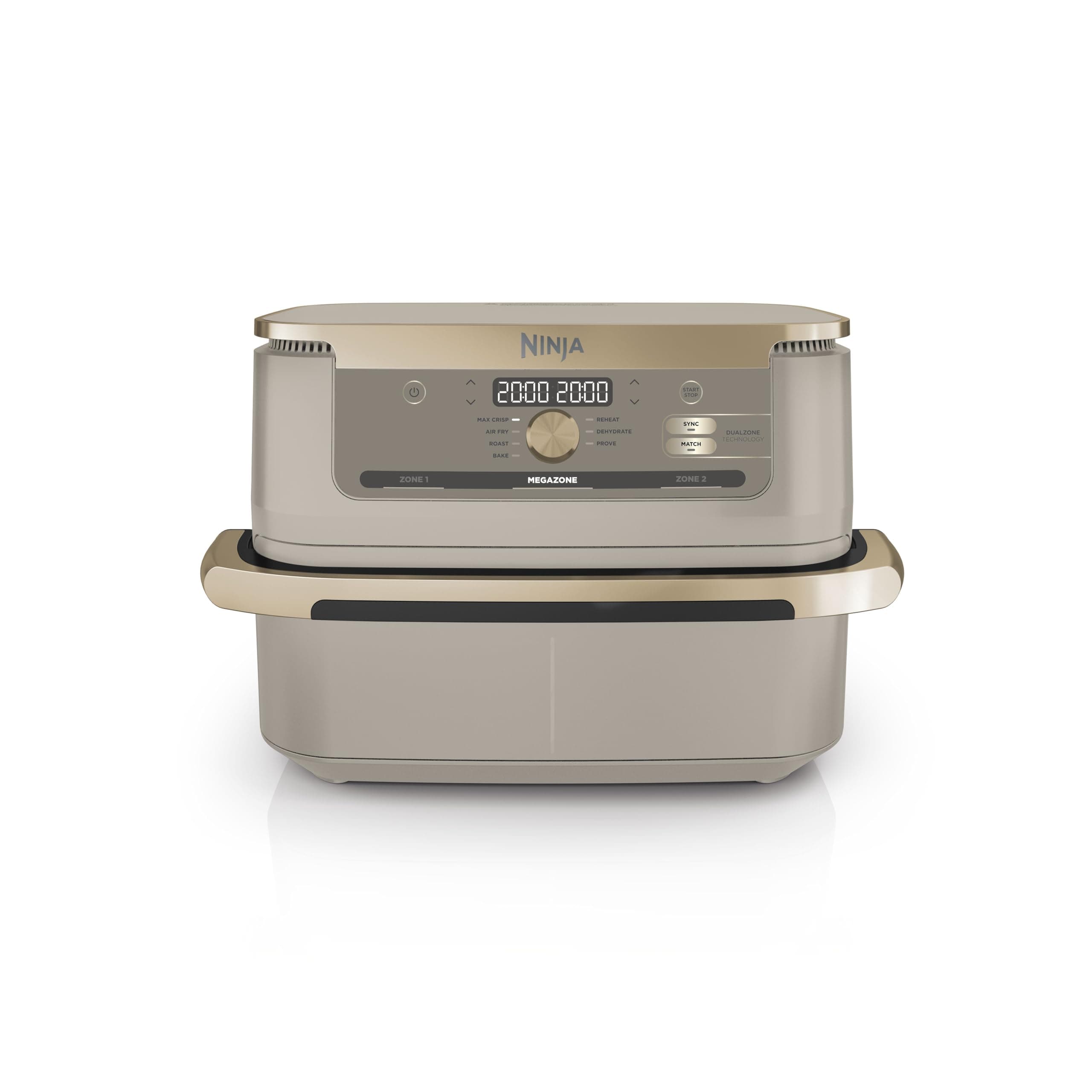Ninja Foodi FlexDrawer Heißluftfritteuse, Dual Zone, verwandelt sich in MegaZone, 10,4 L, Dual Zone, mit wenig bis gar kein Öl, antihaftbeschichtete, spülmaschinenfeste Teile, Stone Gold AF500EUSD