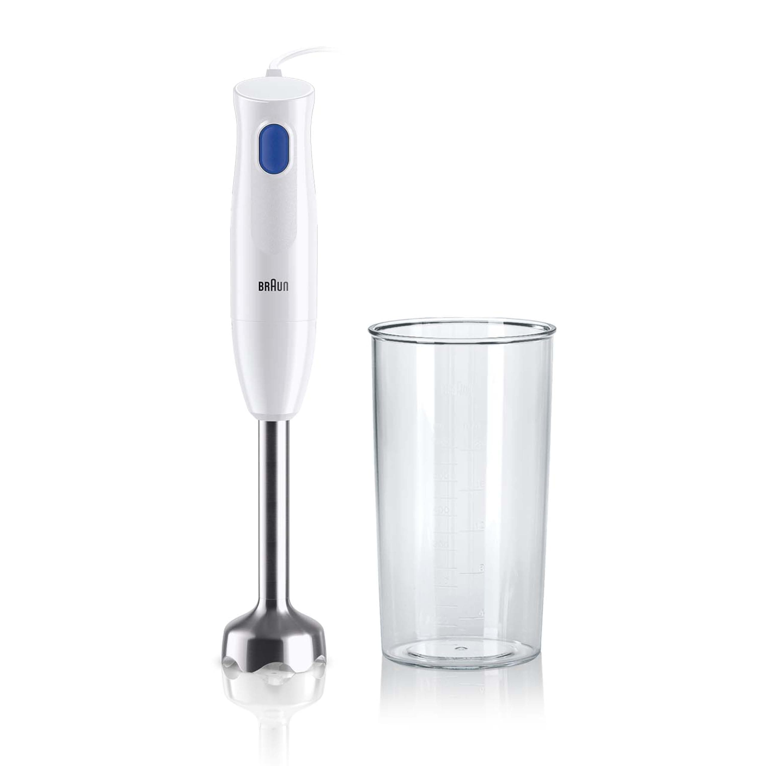 Braun MultiQuick 1 MQ10.001M, Frullatore a Immersione Extra Leggero con Piede in Acciaio Inossidabile, Minipimer con Sistema EasyTwist, Inclusi Bicchiere per Mescolare 600ml e Misurare, 450W, Bianco