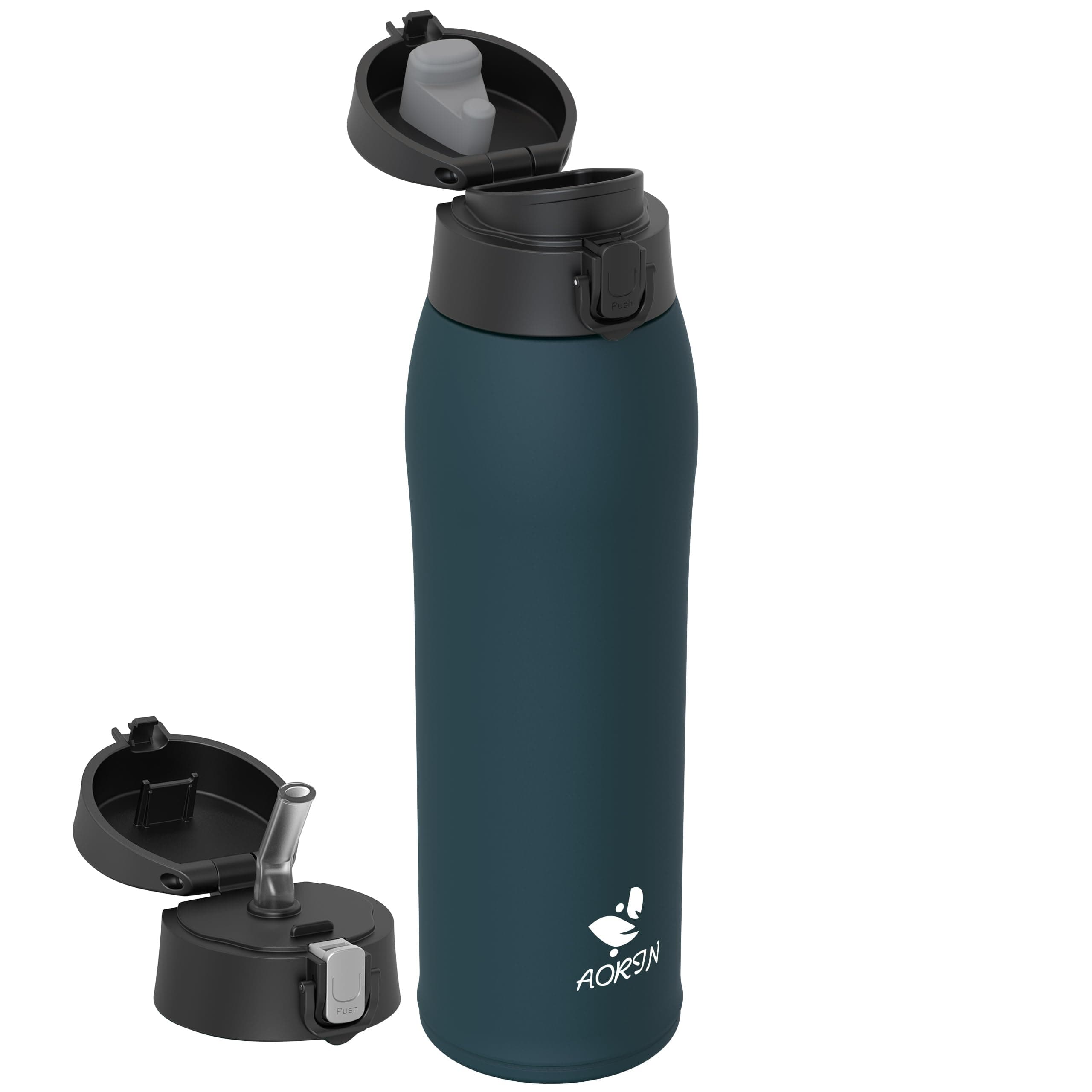 AORIN Borraccia Termica, Borraccia in Acciaio Inox 18/8, 950ml Borraccia Bambini, Bottiglia Termica Senza BPA e Perdite, Thermos per Sport, Outdoor e Pendolarismo con 2 Coperchi