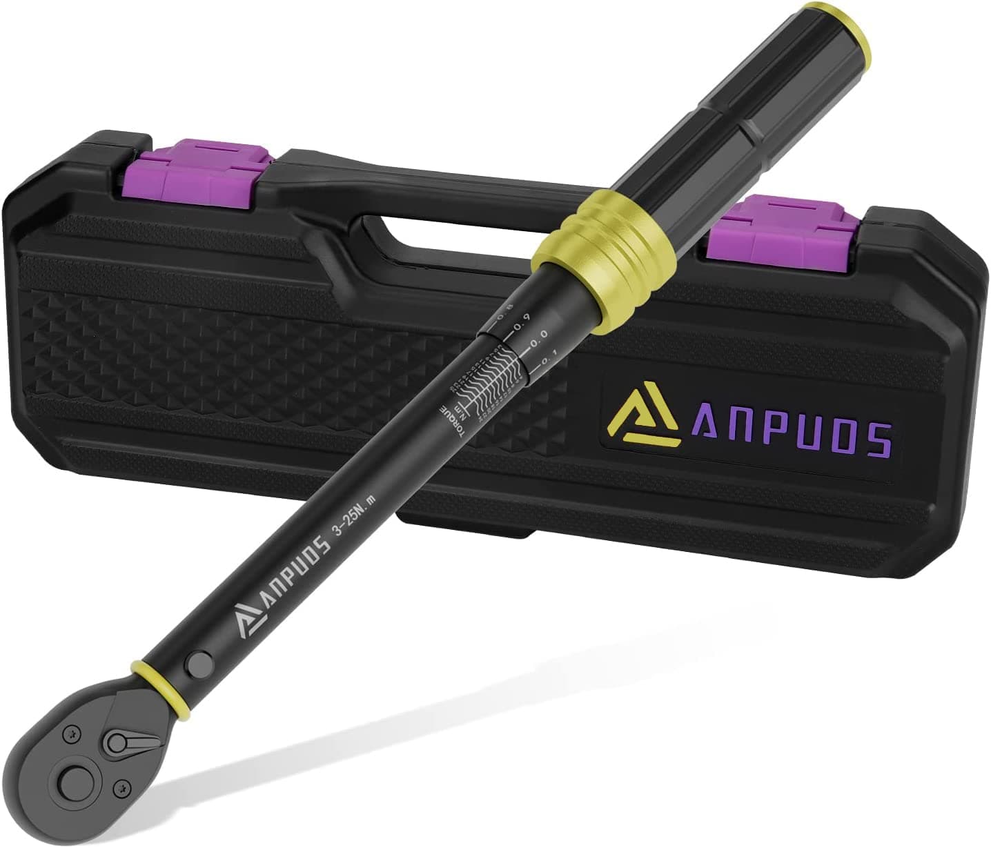 ANPUDS Llave Dinamométrica 1/4", 3-25 Nm Llave de Torque, 0.1 NM Micro Adjustments, Cabezal Reversible de 72T, Precisión ±3% Llave Dinamométrica para Bicicleta de Carretera y Montaña