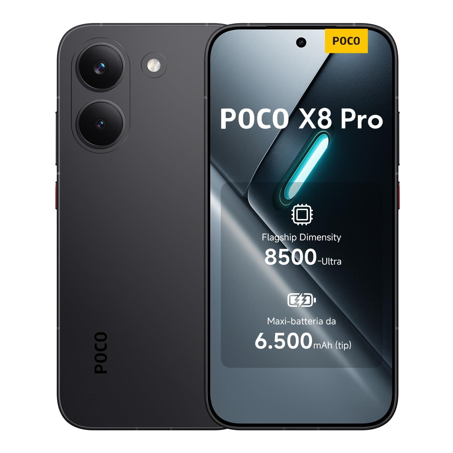 POCO X8 Pro, Smartphone 8+512GB, Dimensity 8500-Ultra, Batteria 6500mAh (typ), Display AMOLED ultra luminoso, Fotocamera 50MP con OIS, Nero, Garanzia 2 anni+1 anno extra, Caricatore non incluso