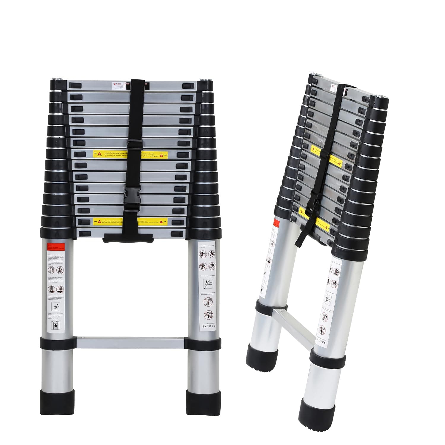 Tubiaz - Scala telescopica in alluminio, blocco di sicurezza su più gradini, allungabile, antiscivolo, multiuso, carico massimo 150 kg, 4,4 m