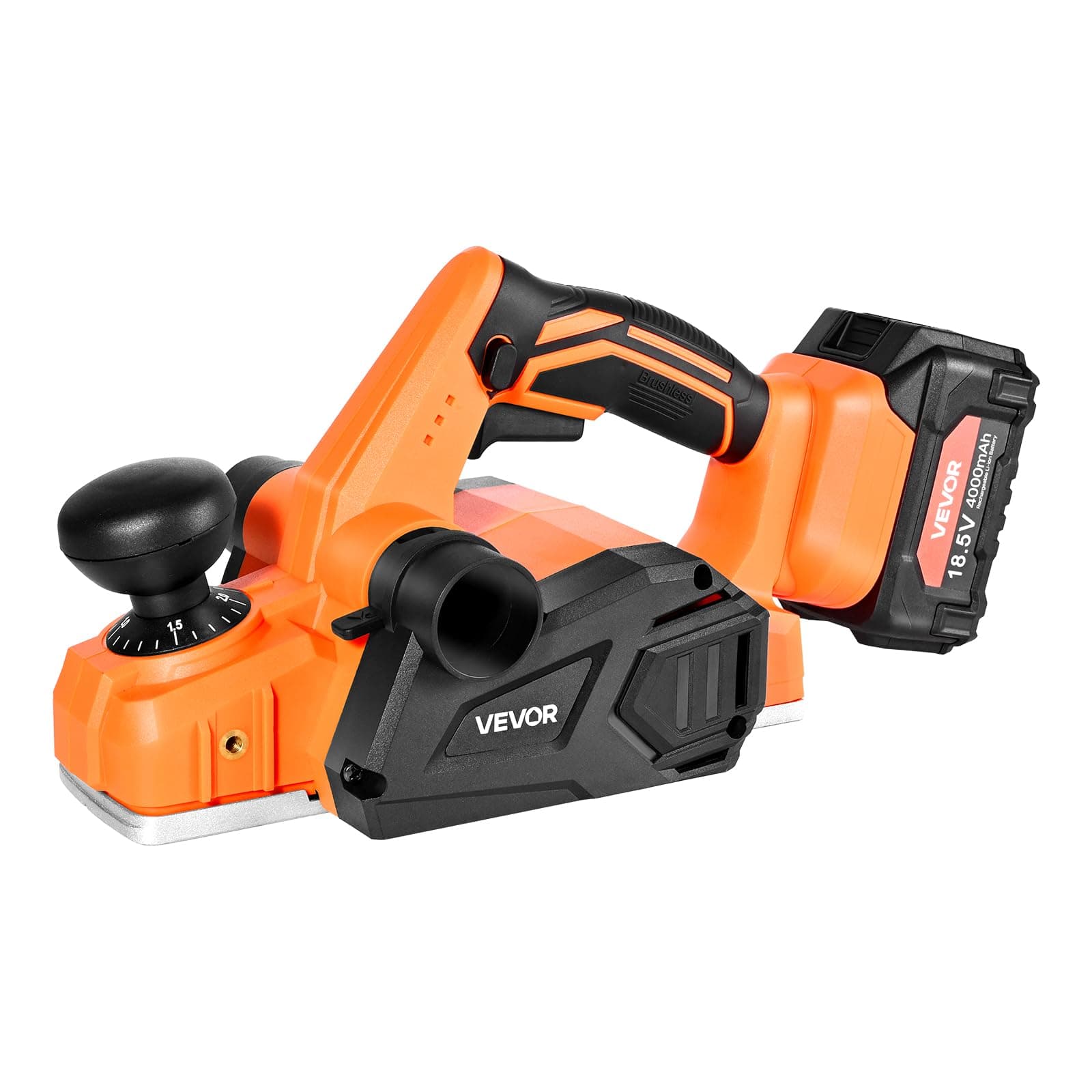 VEVOR Rabot Électrique sans Fil Largeur Coupe 82 mm Raboteuse à Bois à Main 15000 tr/min avec Batterie Lithium 4 Ah 18,5 V Moteur sans Balais Profondeur Coupe Réglable pour Travail Chanfreinage Bois