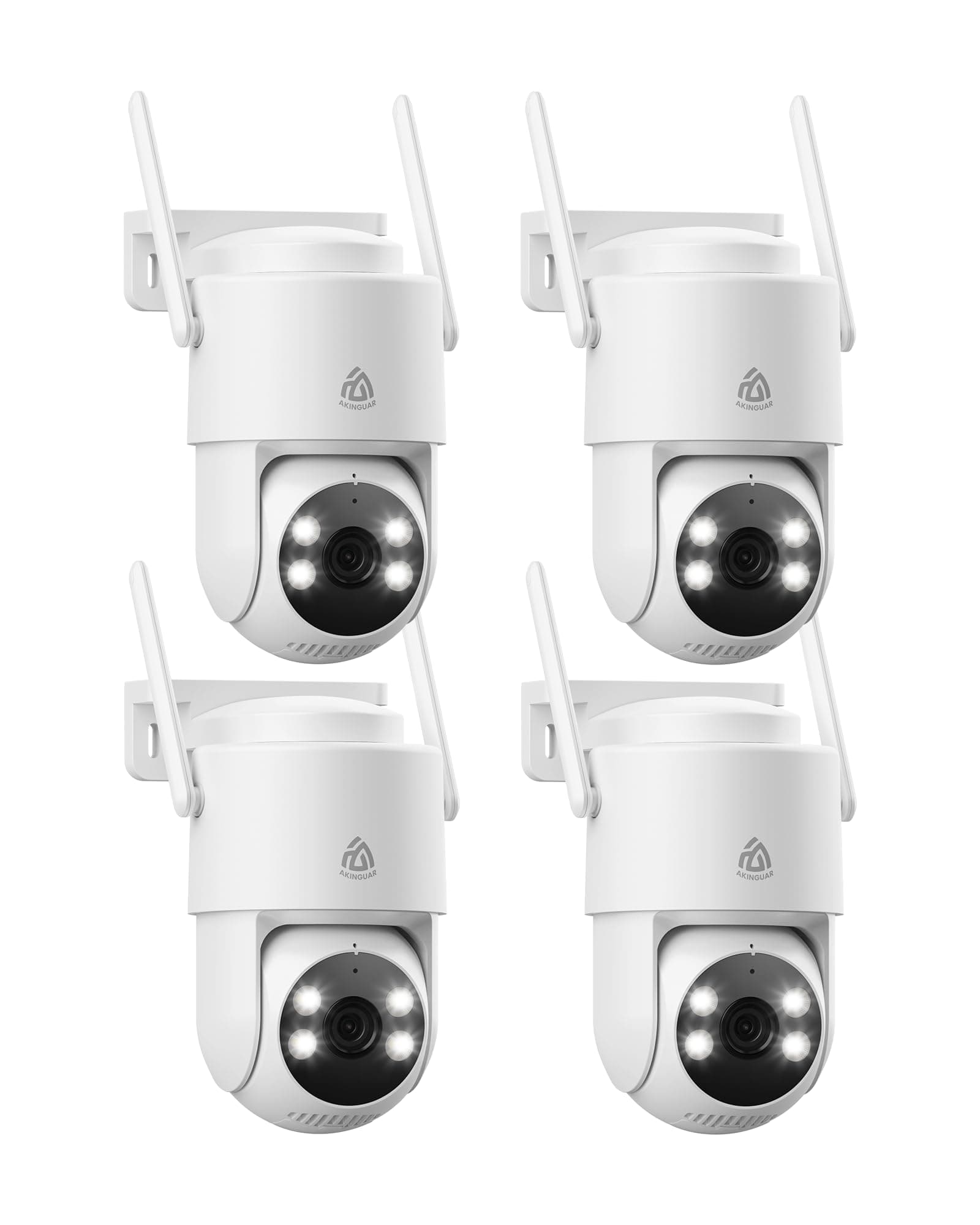 2K Cámara Vigilancia WiFi Exterior 360° PT, Cámara IP Vigilancia de Seguridad, Seguimiento Automático, Alarma Luz y Sonido, Visión Nocturna Color, Audio Bidireccional, 2,4/5 GHz, IP66 (4 pack)