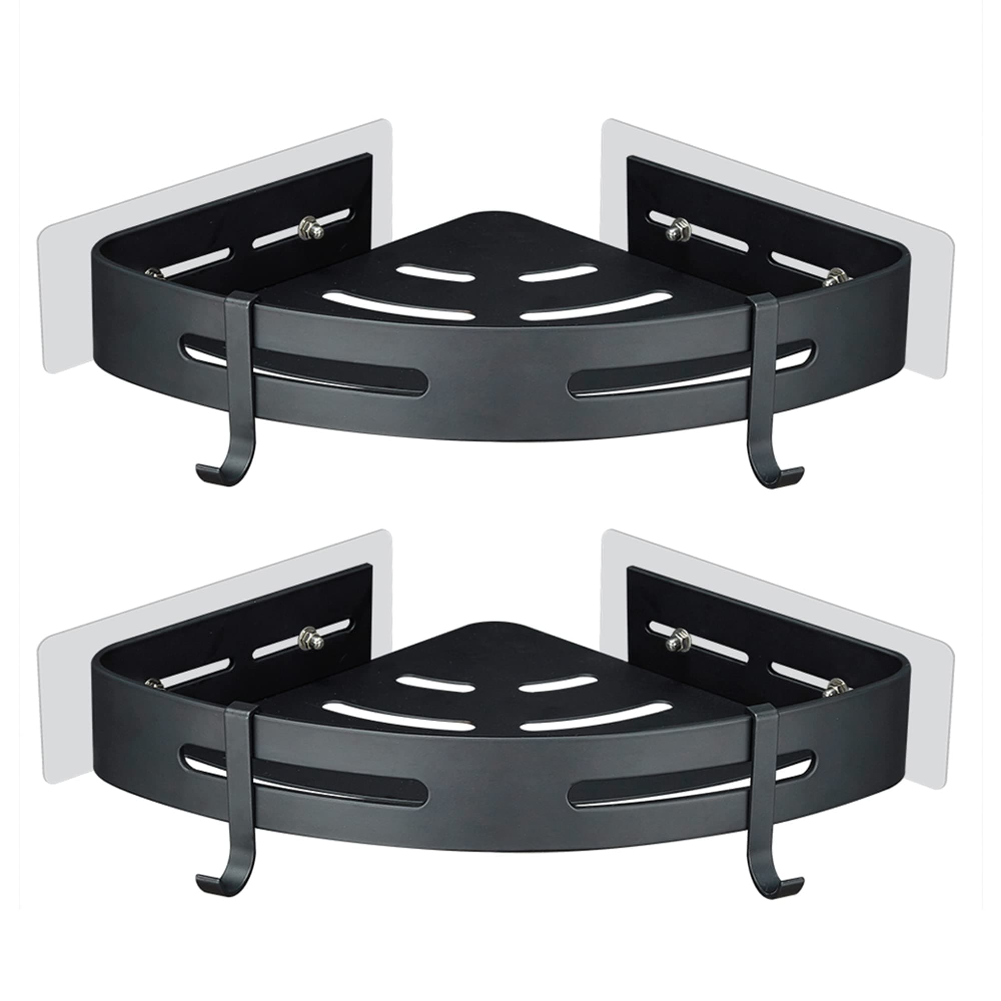 GERUIKE Estanteria Ducha Estante Baño sin Taladro Adhesivo Estantería Esquina Pared Organizador Baño Rinconera Ducha de Aluminio Negro Mate 2 Piezas Cesta Ducha Soporte para Champú y Gel