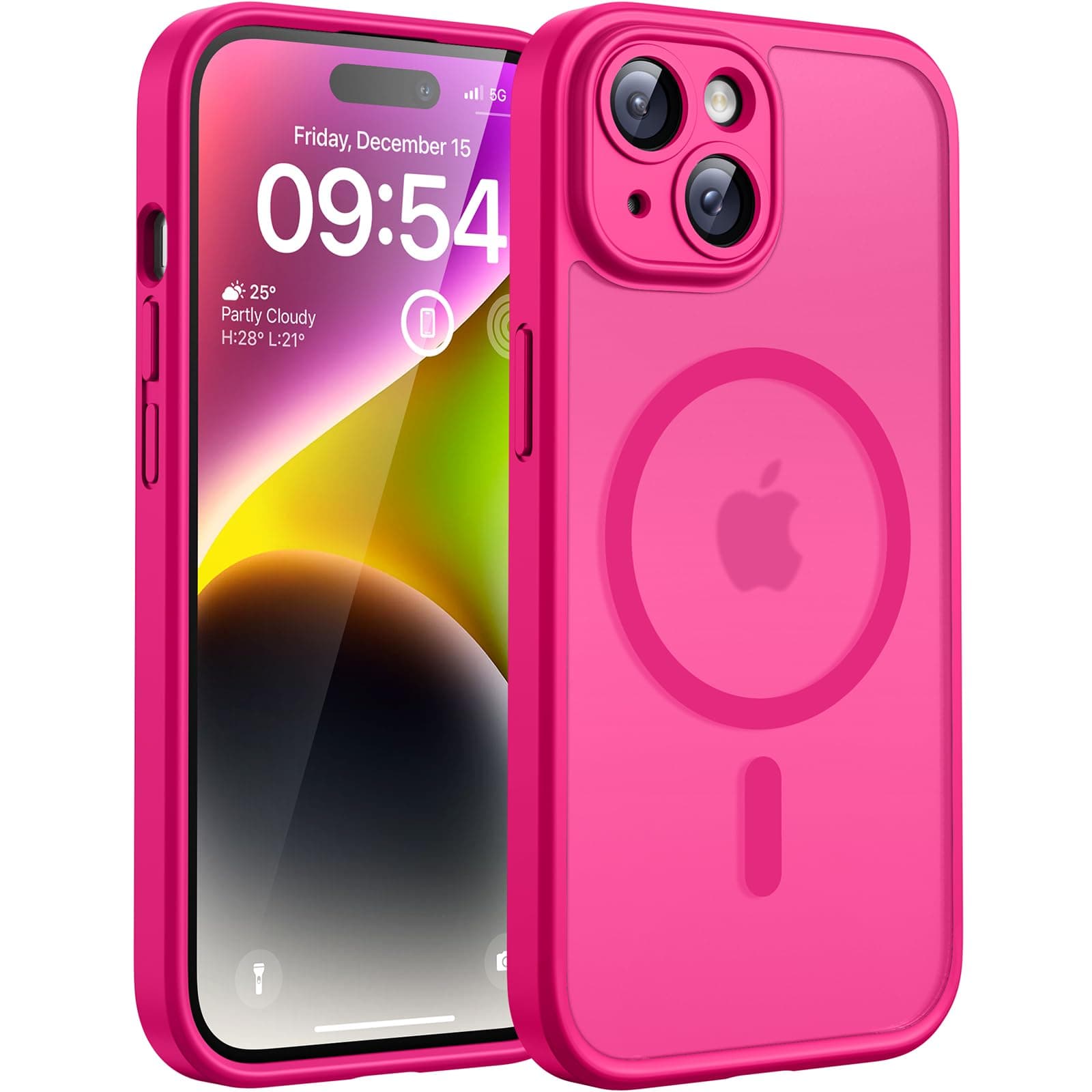 TOCOL Cover Magnetica per iPhone 14 6,1 Pollic, Compatibile con MagSafe, Protezione Fotocamera Integrata, Custodia Antiurto Traslucida Opaca, Rosa Caldo