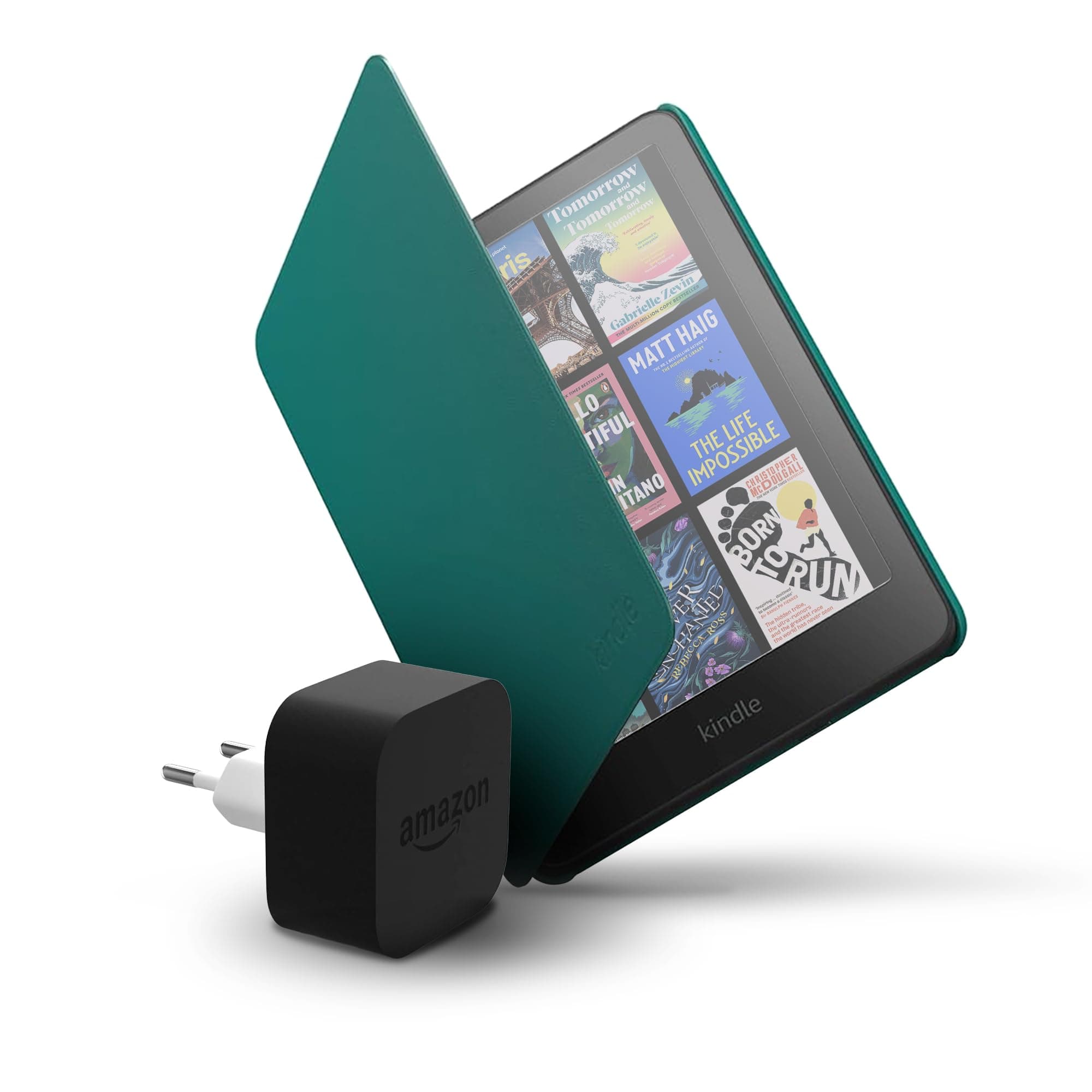 Amazon Kindle Colorsoft 16 GB + étui vert jade composé de matériaux d'origine végétale + adaptateur 9 W